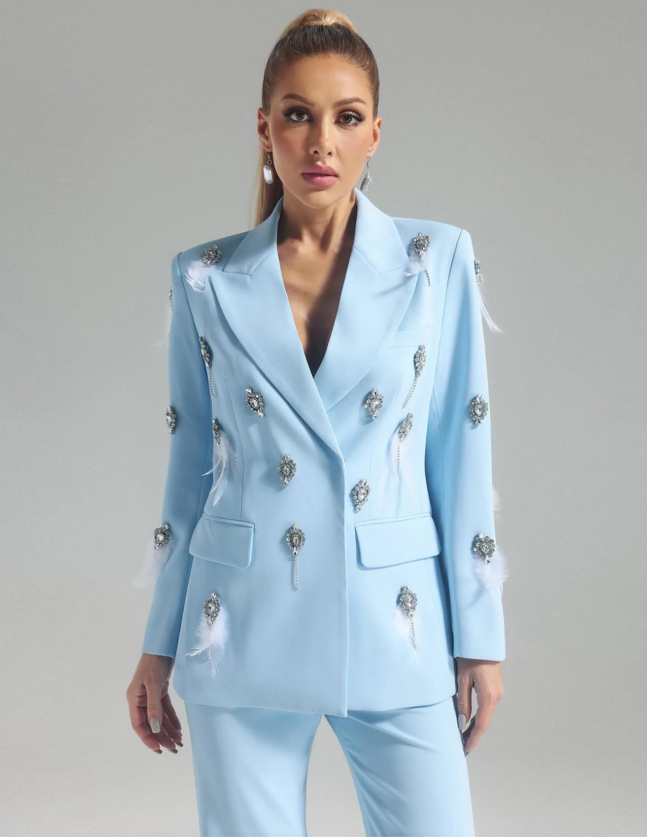 BELLA BARNETT Women's Blue 2-Piece Suit Set - Diamond Blazer & Pants Outfit for Business Casual & Office Wear | Professional Work Attire & Special Occasion Outfits
