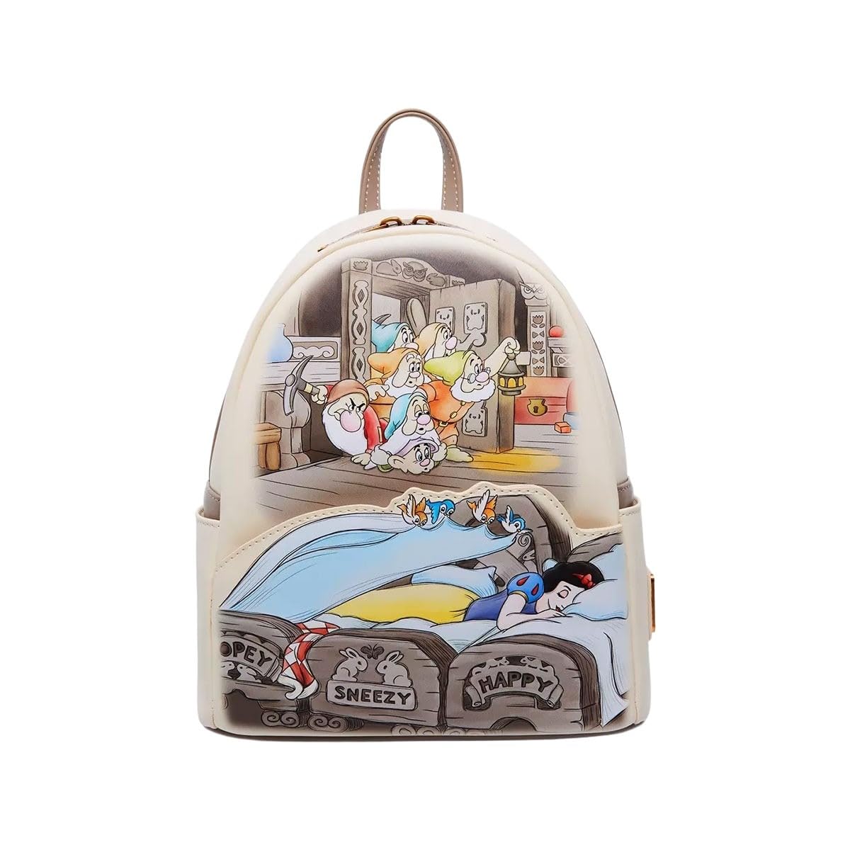 Disney Snow White and the Seven Dwarfs Loungefly Women's Backpack - Cute Bed Sleeping Design for Disney Fans, Cosplay & Theme Park Visits
