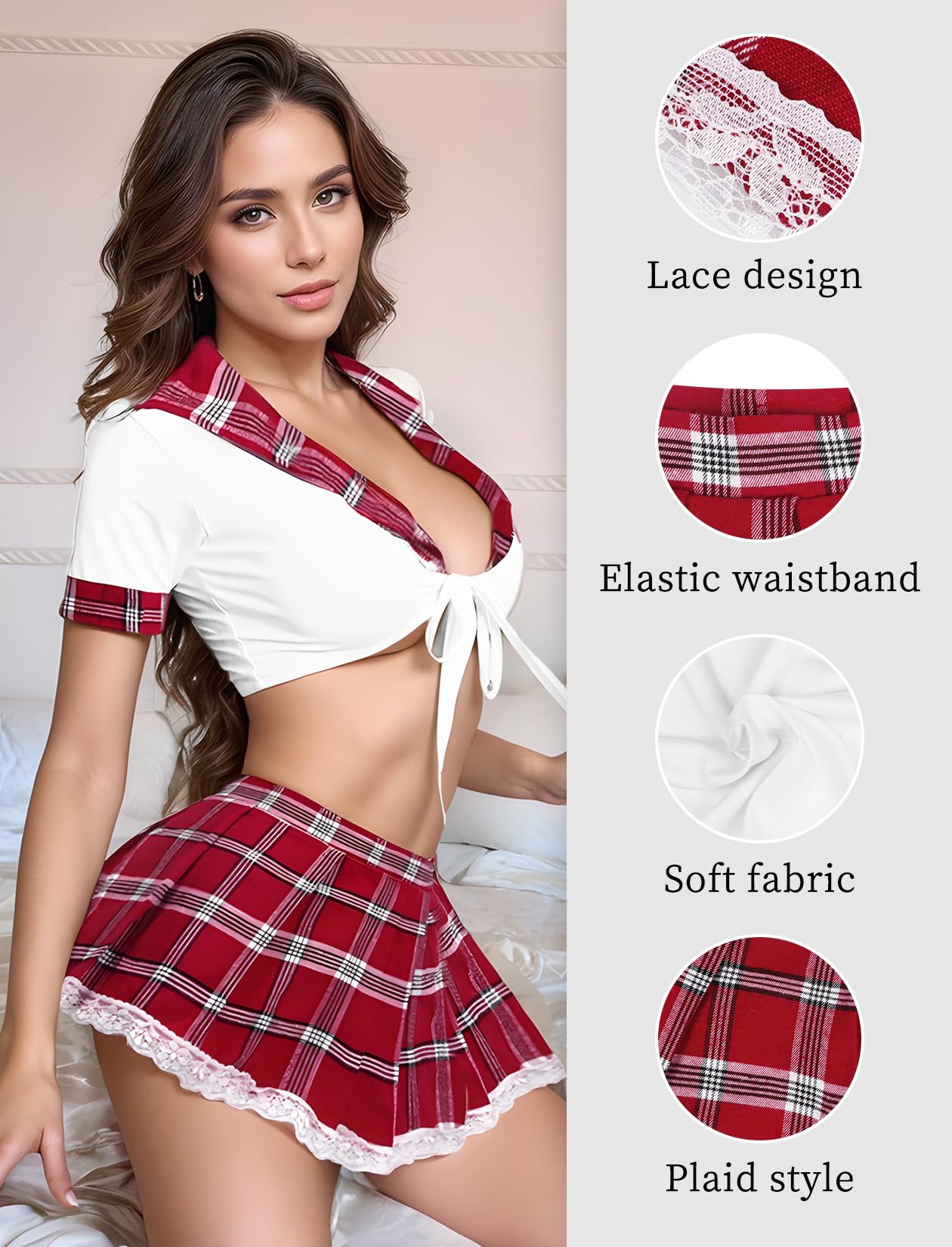 Sexy School Girl Outfit - Femboy Cosplay Costume & Lace Lingerie for Women | Naughty Roleplay, Halloween, Bachelorette Party & Adult Play