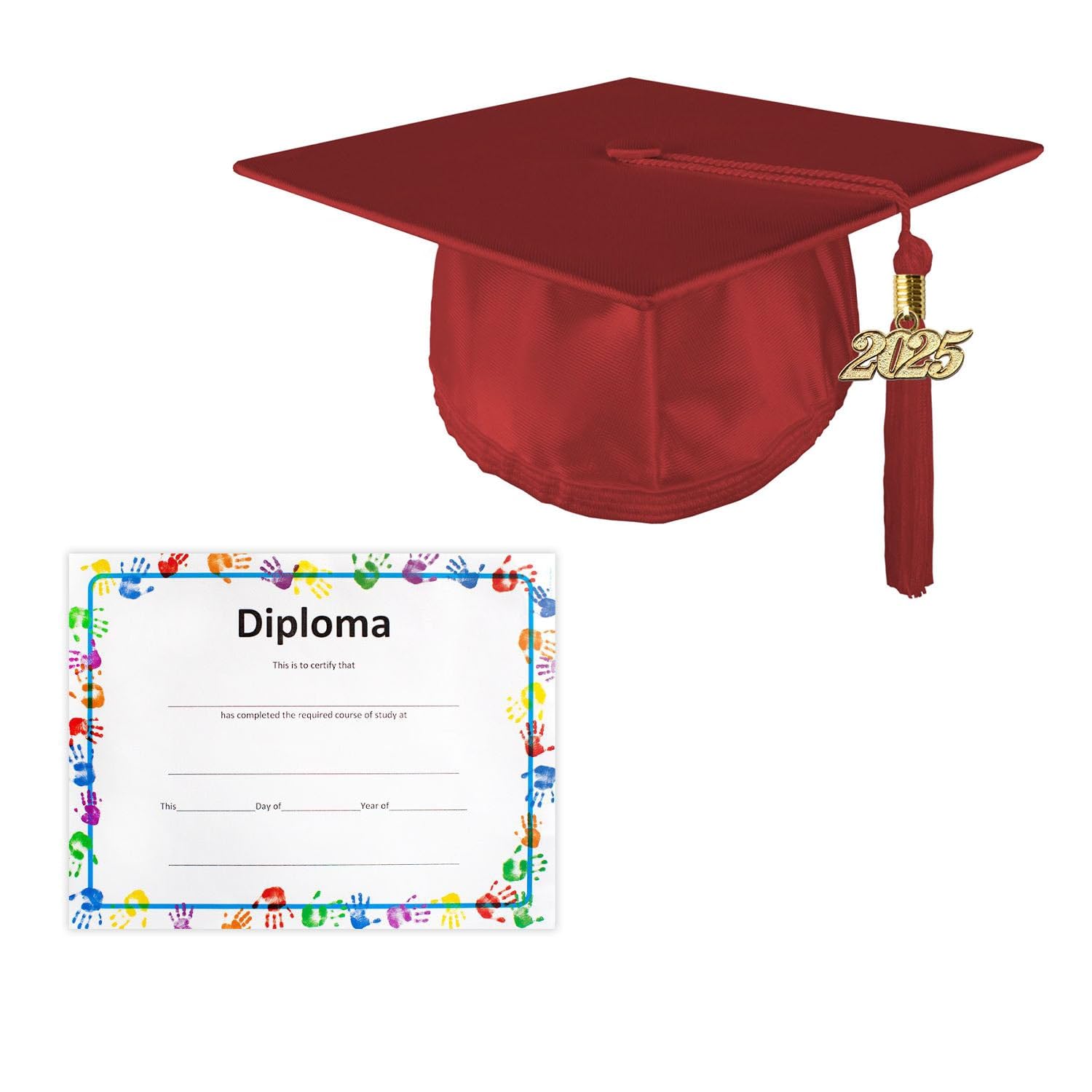 Kids Graduation Cap and Tassel Set with Diploma - Shiny Unisex Preschool & Kindergarten Commencement Accessories - Perfect for School Ceremonies, Photo Shoots & Memory Keepsakes