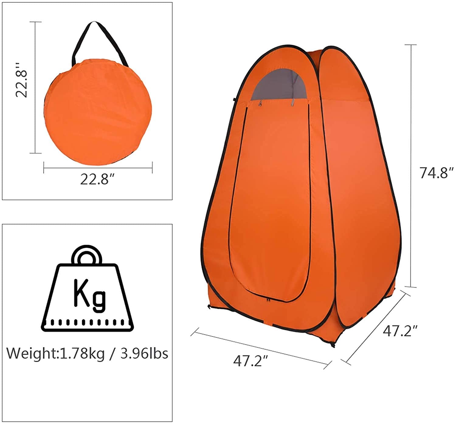 Pop Up Privacy Tent for Camping & Beach - Lightweight, Sturdy, Easy Setup & Foldable - Includes Carry Bag (Orange) - Perfect for Outdoor Toilet, Shower, Changing Room & Dressing Shelter