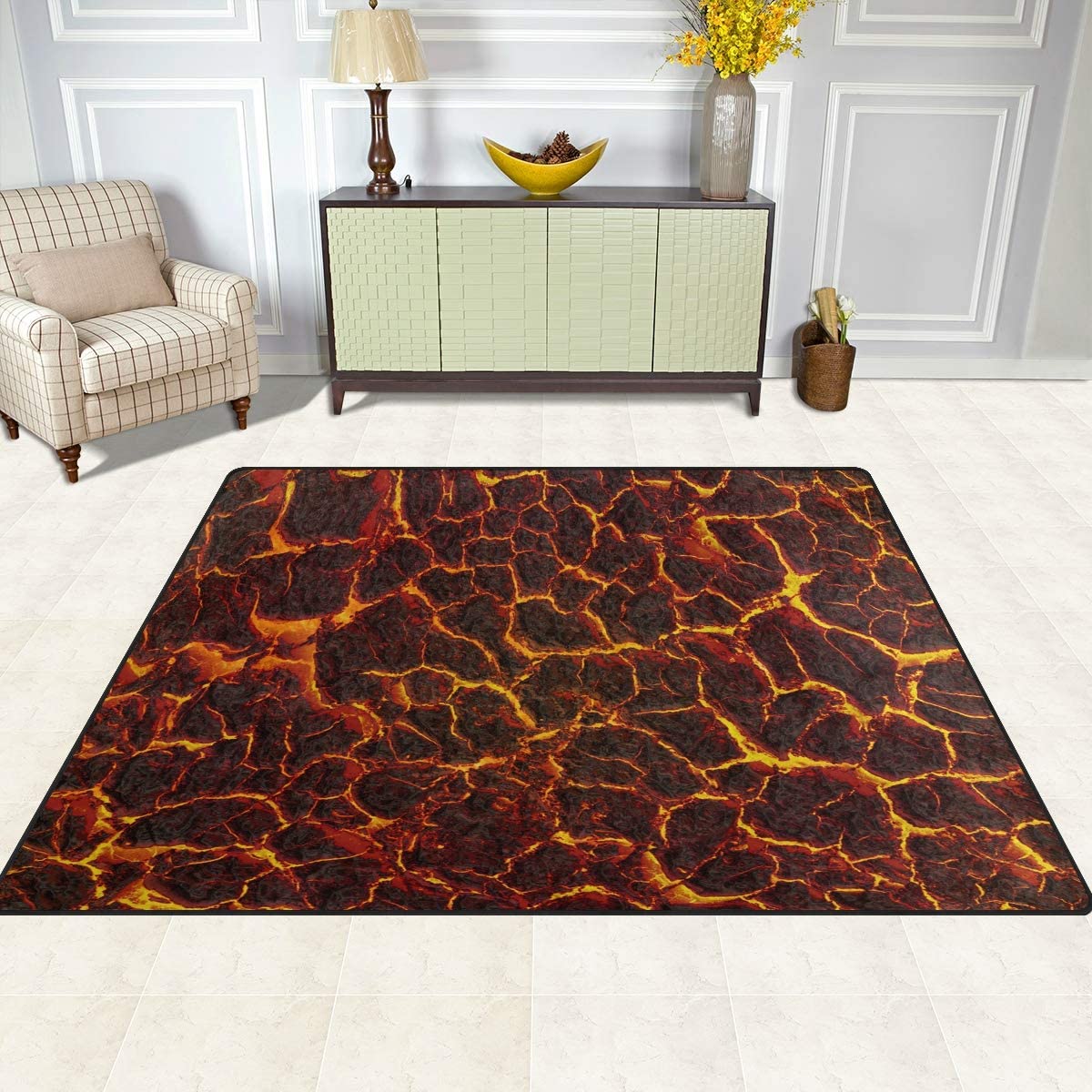 Flaming Lava Magma Area Rug 5x7 ft - Non-Slip Soft Washable Carpet for Living Room, Bedroom, Kitchen - Deep Sea Lava Design Home Decor with Durable Upholstery - Perfect for Cozy Spaces & Modern Interior Design