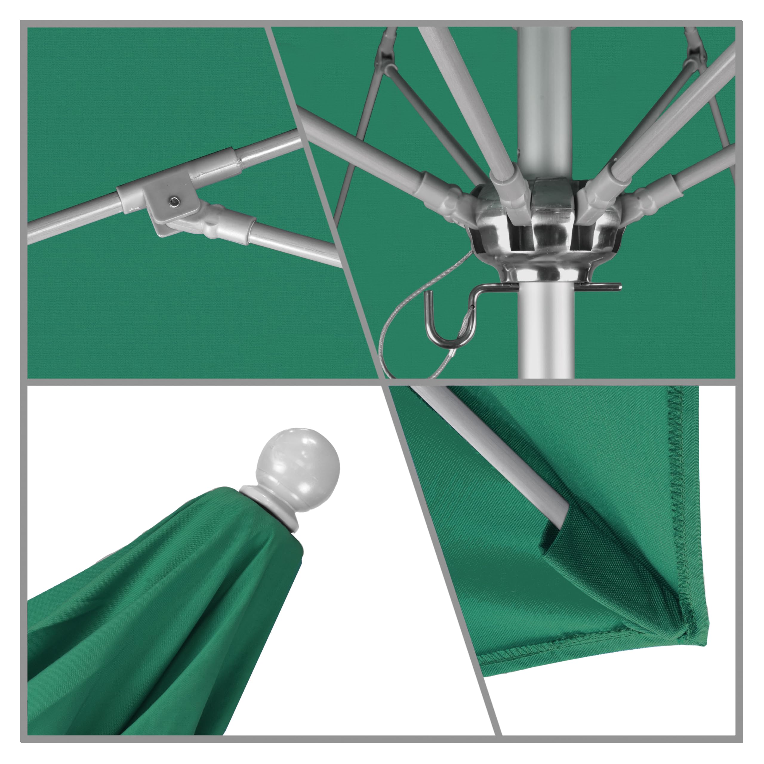 9' Round California Patio Umbrella - Aluminum & Fiberglass Frame with Push-Button Open Mechanism - Silver Pole for Outdoor Dining, Poolside & Backyard Relaxation