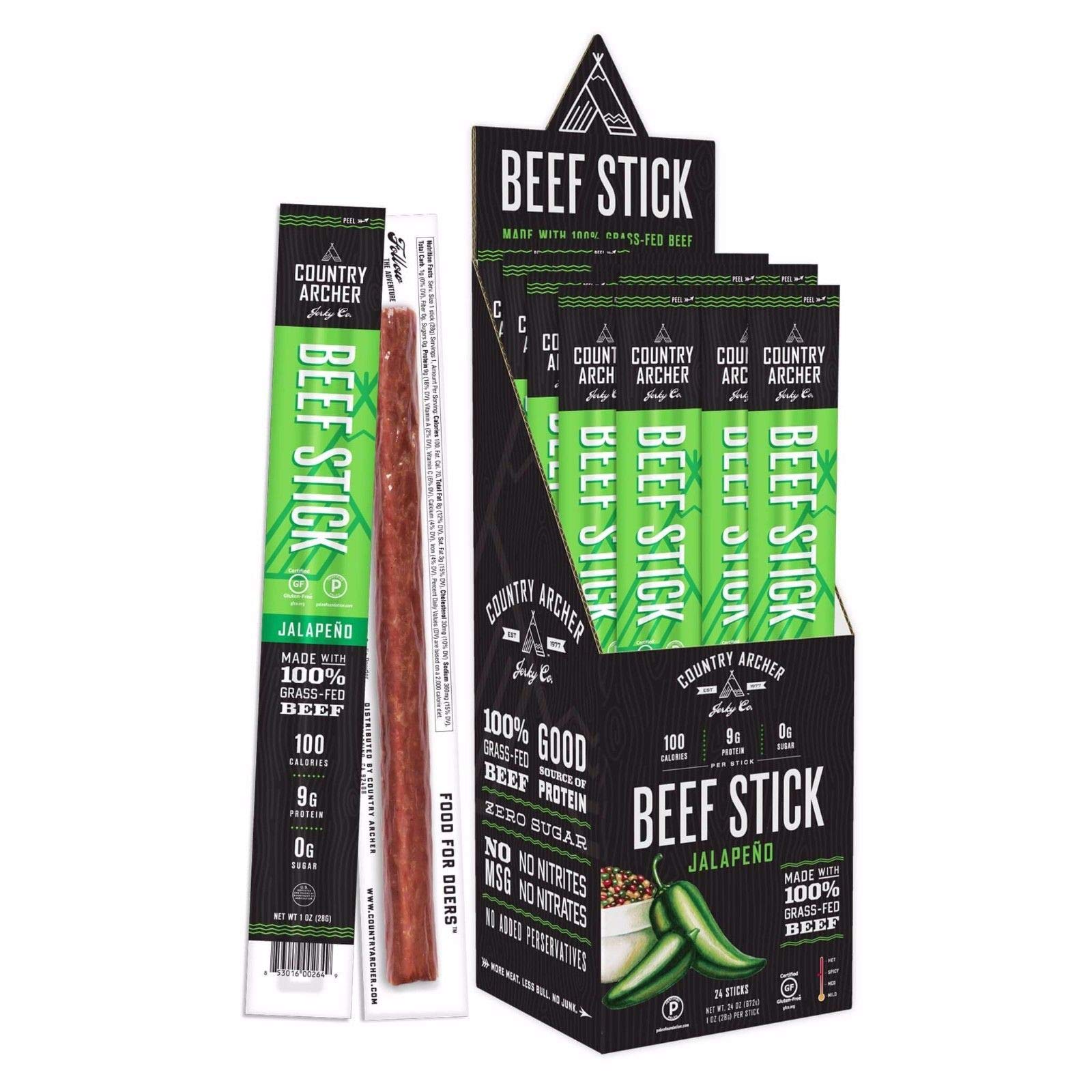 Country Archer 100% Grass-Fed Jalapeno Beef Sticks - Keto, Paleo & Gluten Free Snacks (48 Count) | High Protein, Low Carb | Perfect for Hiking, Road Trips & Office Snacking