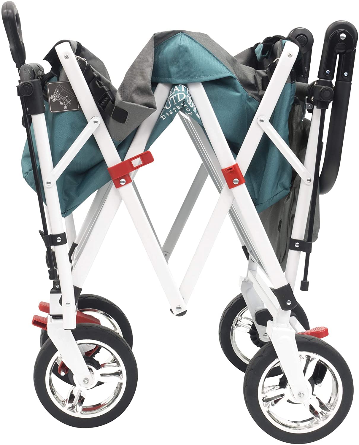 **Premium Outdoor Wagon for Kids - Push & Pull Double Stroller with Removable Canopy & Seat Belts, Foldable Garden Cart, Adjustable Handle - Perfect for Beach, Park, Camping & Shopping (Teal)**
