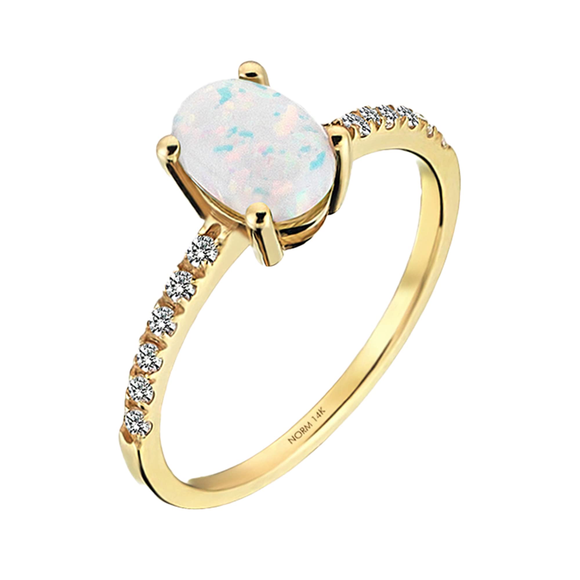 14k Solid Gold Oval Opal Solitaire Ring for Women - October Birthstone & Side Stone Engagement Ring | Elegant Jewelry Gift for Anniversary, Wedding, or Special Occasion