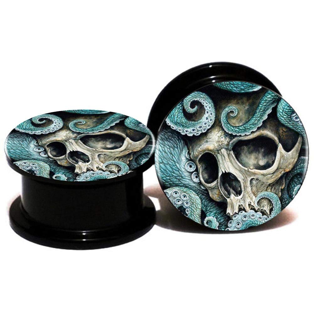 Skull Ear Gauges Plugs & Tunnels - Double Flared Screw Plug Ear Stretcher Expander 6mm to 25mm (00g-1