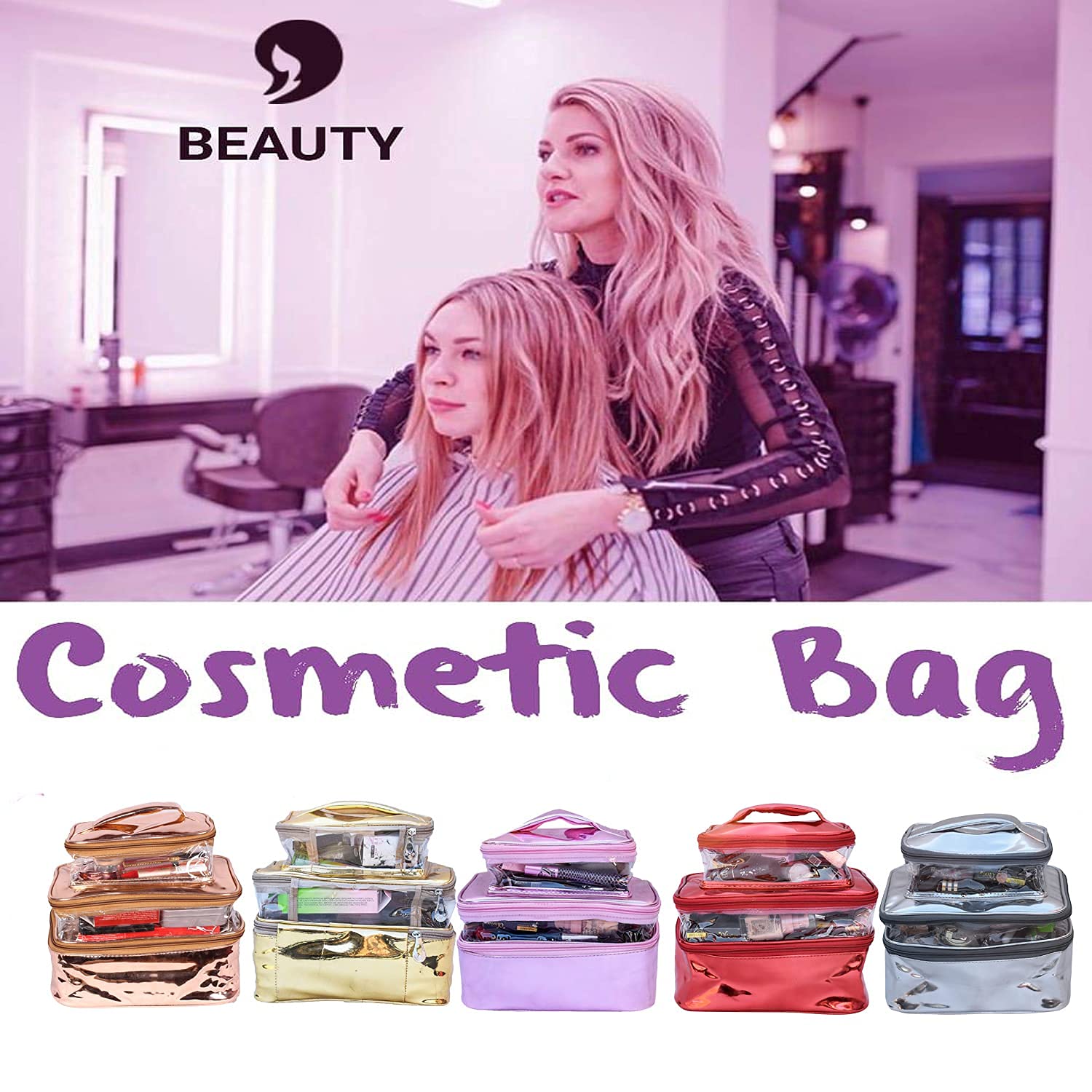 Gold Makeup Box Cosmetic Bag and Pouch (3 Fold Gold 01) - Elegant Travel Organizer for Women | Perfect for Makeup Brushes, Jewelry & Toiletries | Great Gift Idea for Brides & Beauty Lovers