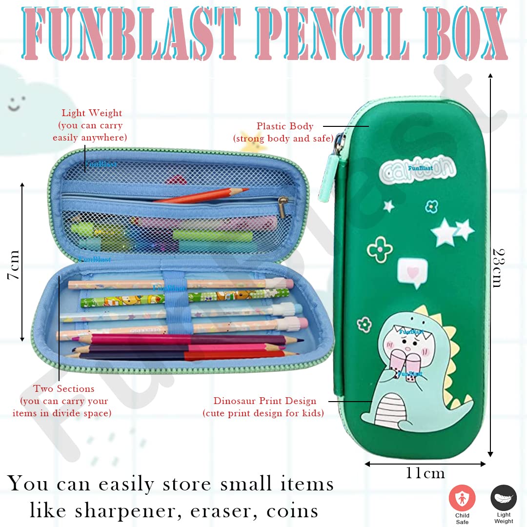 FunBlast Dinosaur Pencil Case for Boys & Girls - Kids School Supply Organizer with Zipper, Cute Dinosaur Design Pencil Pouch for Back to School, Birthday Gifts, Classroom Essentials (Perfect for School, Travel & Homework Organization)