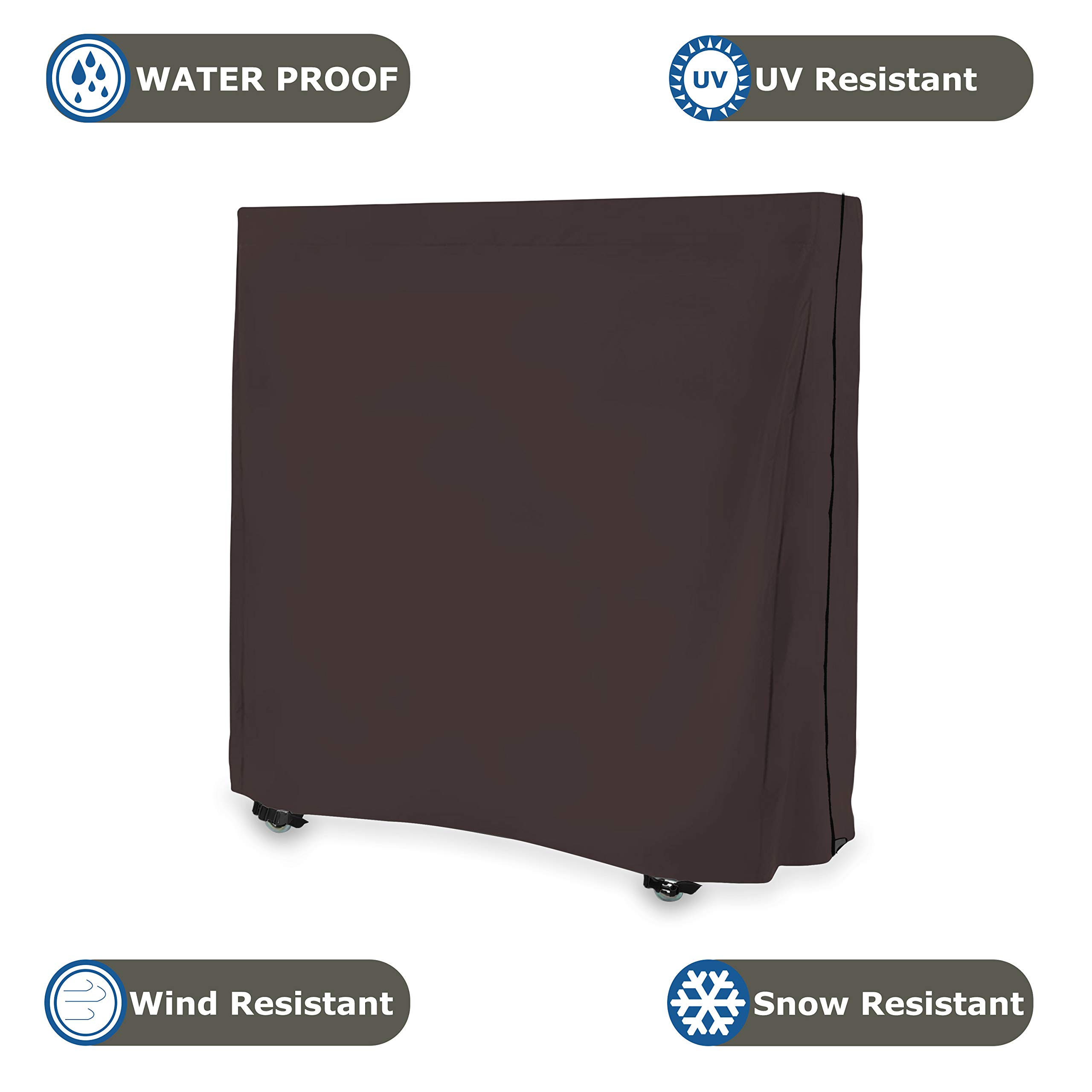 Premium Waterproof & UV Resistant Ping Pong Table Cover - Heavy Duty 12oz PVC Fabric with Air Pockets & Drawstring for Indoor/Outdoor Table Tennis Protection - Fits Standard Sizes, Withstands Winds & Storms (Coffee Brown) - Perfect for Backyard, Garage, or Club Use
