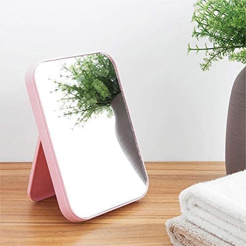 KPNG Foldable Desktop Makeup Mirror with Stand - Portable Square Cosmetic Mirror for Home & Travel, Dual-Purpose Tabletop or Wall Hanging Vanity Mirror (Pink) - Perfect for Bedroom, Bathroom & Dorm Room Makeup Application