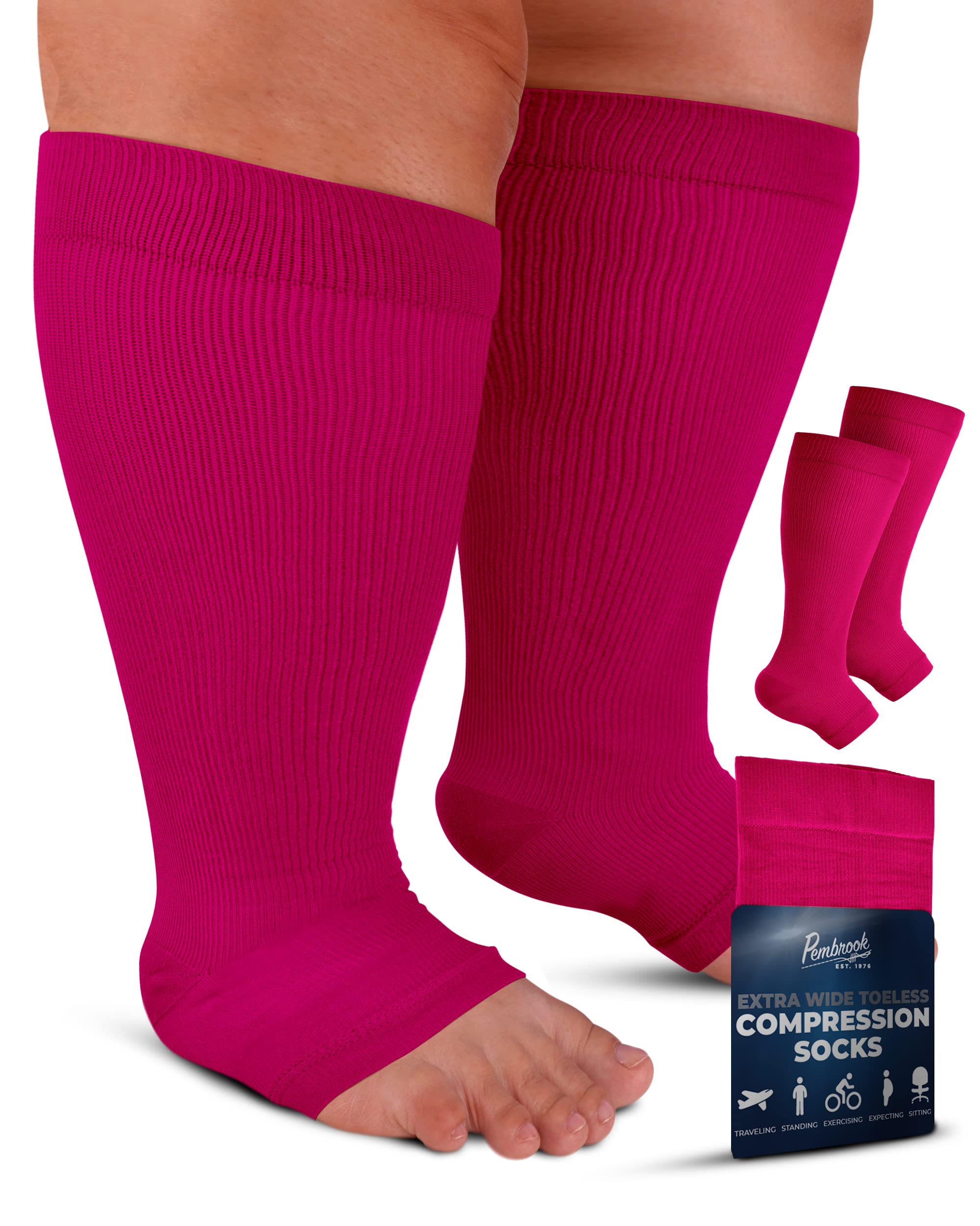 Pembrook Toeless Compression Socks 20-30mmHg for Women & Men - Wide Calf 6XL Plus Size Support Stockings | Ideal for Running, Travel, Nursing & Varicose Vein Relief