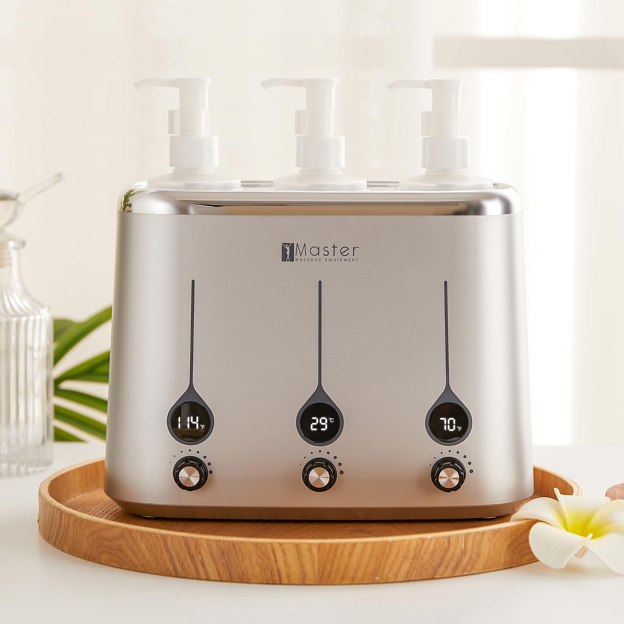 Professional Massage Oil Warmer Set - 3 Bottles Electric Heater for Aromatherapy & Spa (Up to 140°F) - Fast Heating Lotion Warmer with Modern Design - Perfect for Massage Therapy, Home Relaxation & Beauty Salons
