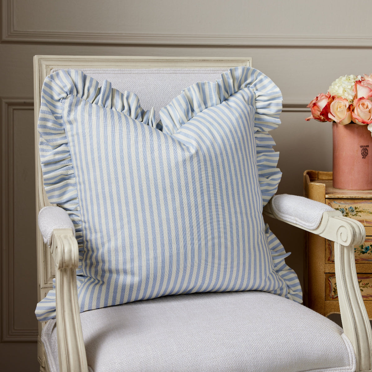 Carolina Stripe Pillow Cover in Atlantic Blue - Decorative Throw Pillow Case for Sofa, Bed & Home Decor