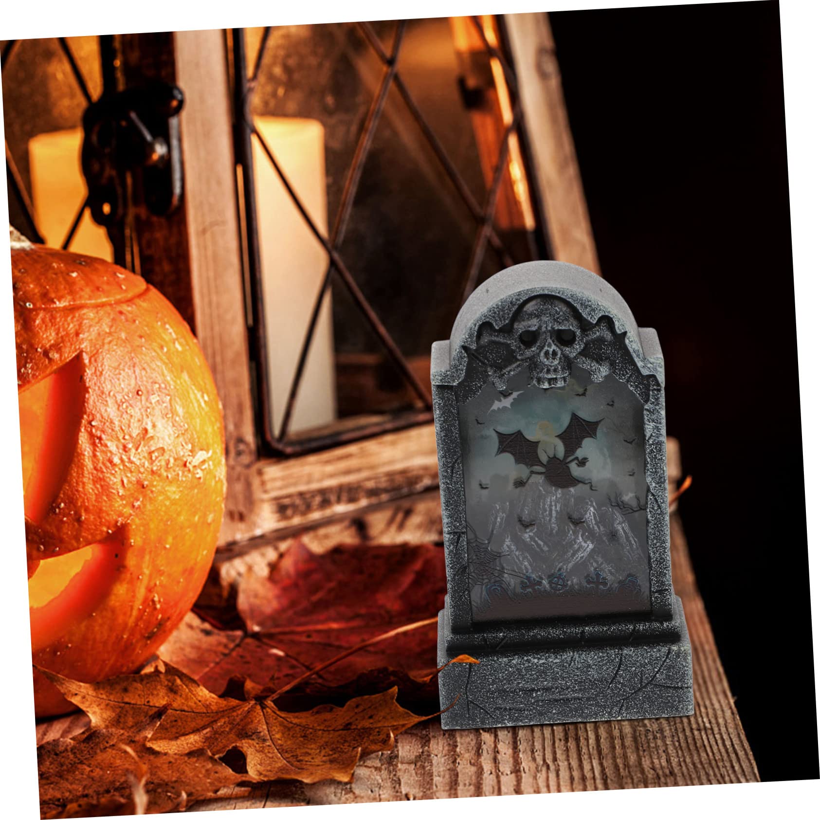 Abaodam 3 Pack Halloween Tombstone LED Lights - Spooky Ghost Decor for Dinner Table, Party, Outdoor Yard - Skeleton Photo Prop for Halloween Decorations