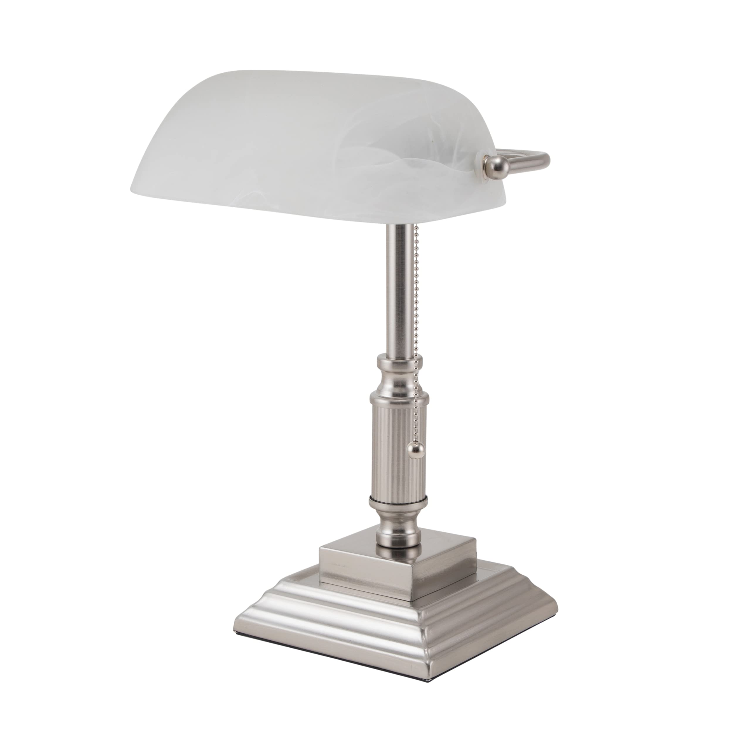 Vintage LED Desk Lamp - White Shade Study & Reading Light with Brushed Nickel Finish 6.5