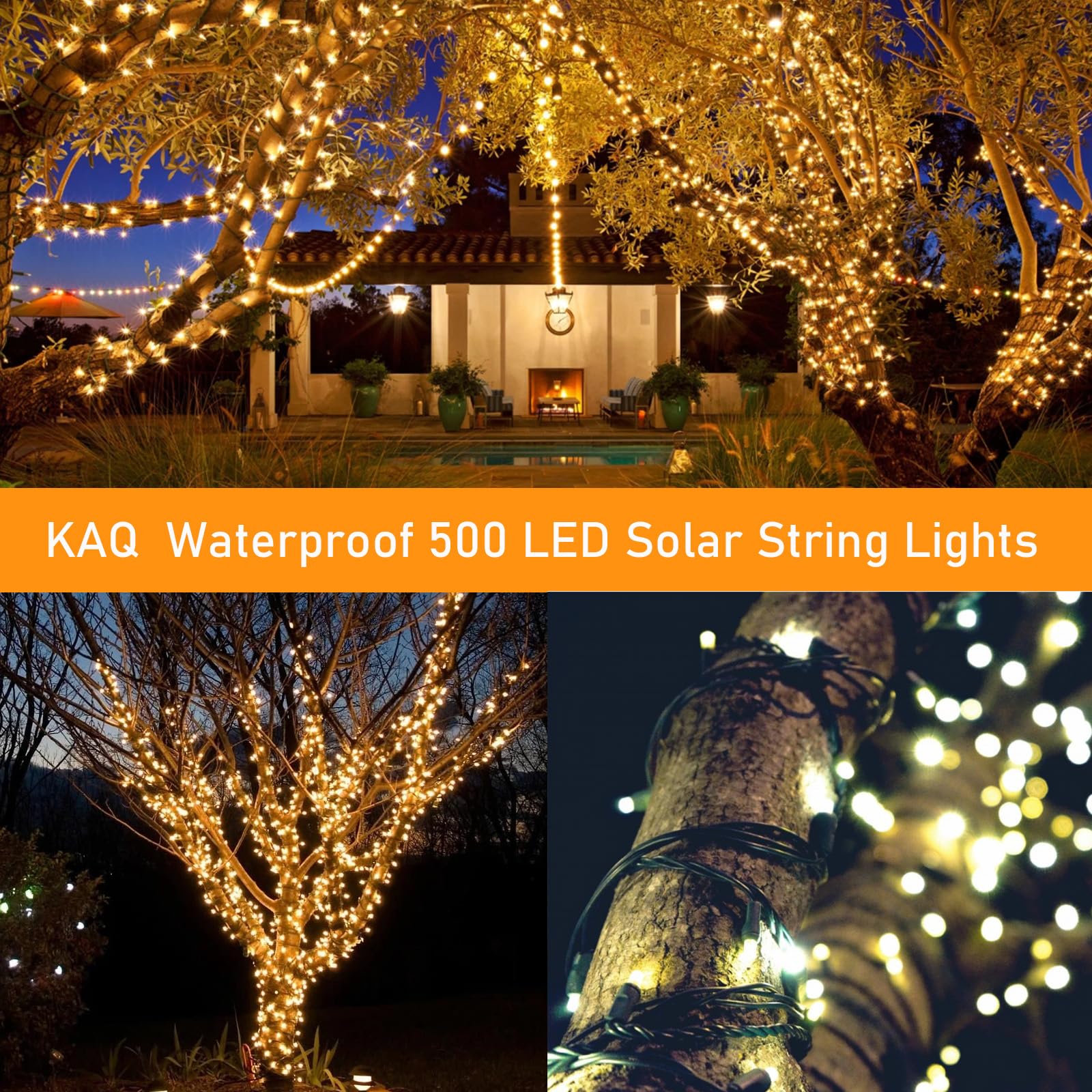 Upgrade 2 Pack 180FT 500LED Solar String Lights Outdoor - IP65 Waterproof, 8 Lighting Modes, Warm White for Garden, Tree, Party & Christmas Decorations | Perfect for Patio, Backyard, Wedding, and Holiday Lighting