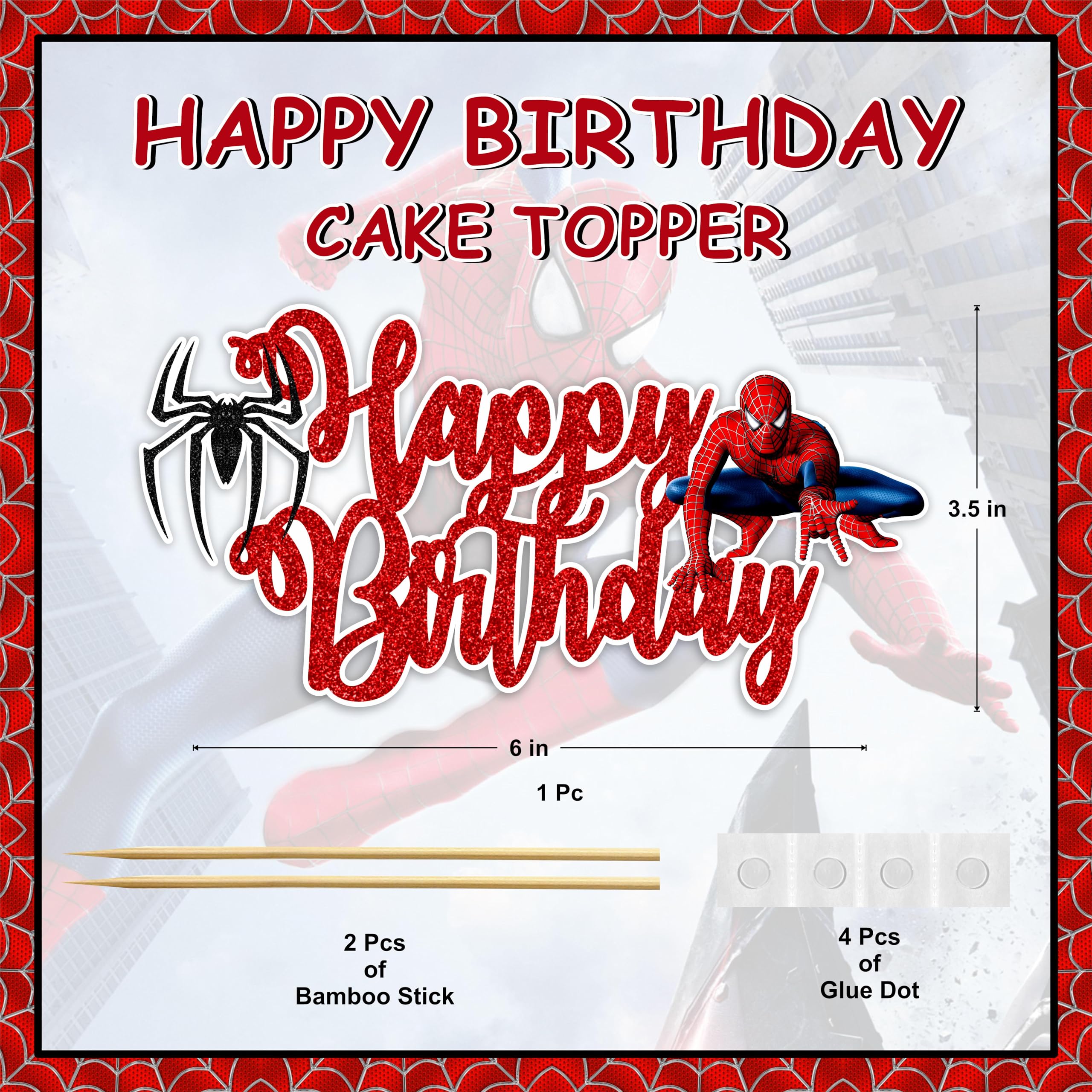 Spider-Man Happy Birthday Cake Topper - Superhero Party Decorations for Kids Birthday Cakes, Cupcakes & Desserts