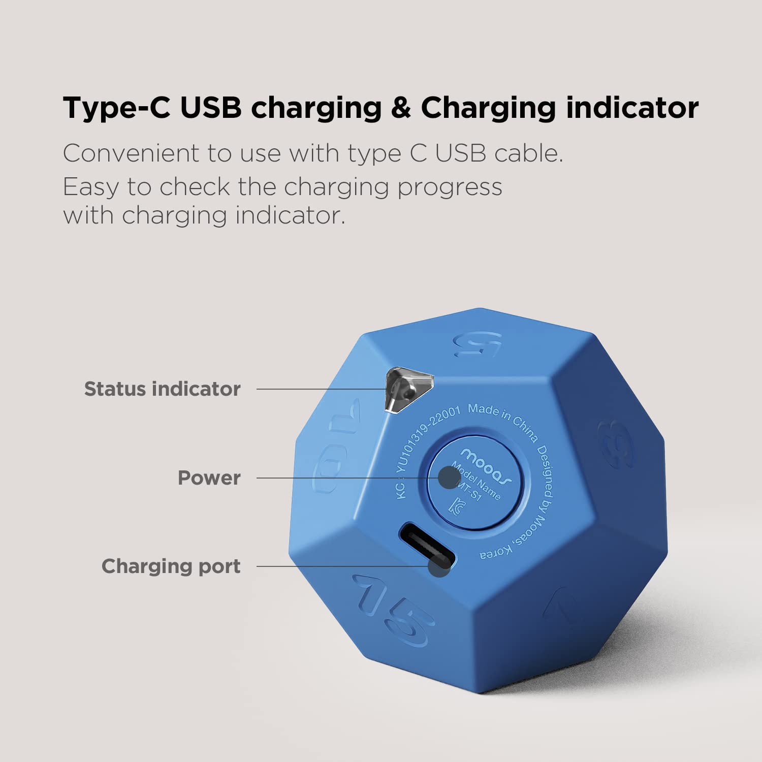 Mooas Rechargeable Mini Timer - 11 Preset Times, Dodecagon Time Ball for Desk & Study Productivity (White) | Sound/Vibrate/Mute Modes | Easy to Use | Perfect for Pomodoro Technique, Classroom, Office & Home Study