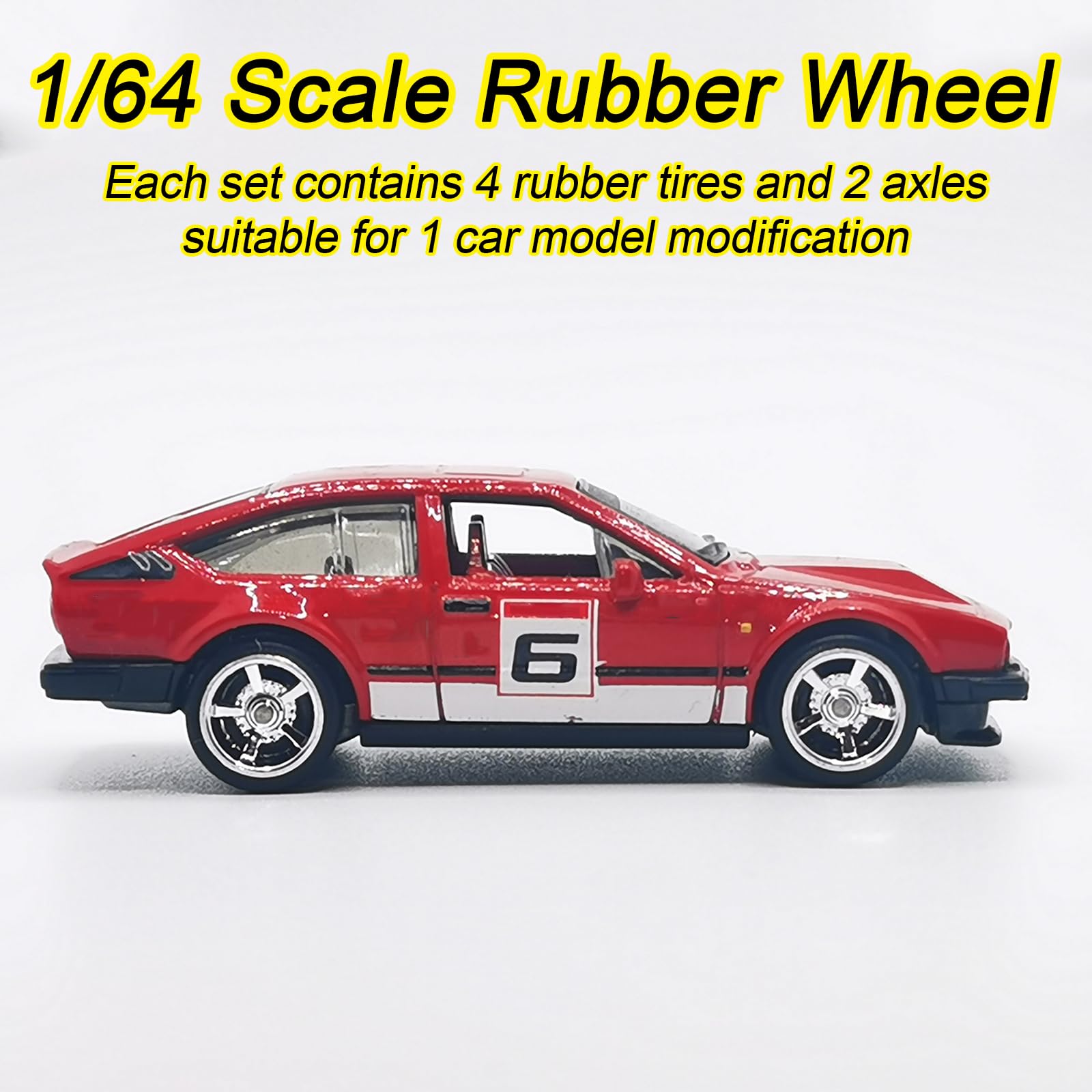 1/64 Scale Wheels and Tires Kit - 16 Set Chrome Plated Silver Alloy Rims with Rubber Tires for Diecast Model Cars - Perfect for Customizing 1/64 Scale Car Collections, Display Cases, and Diorama Scenes