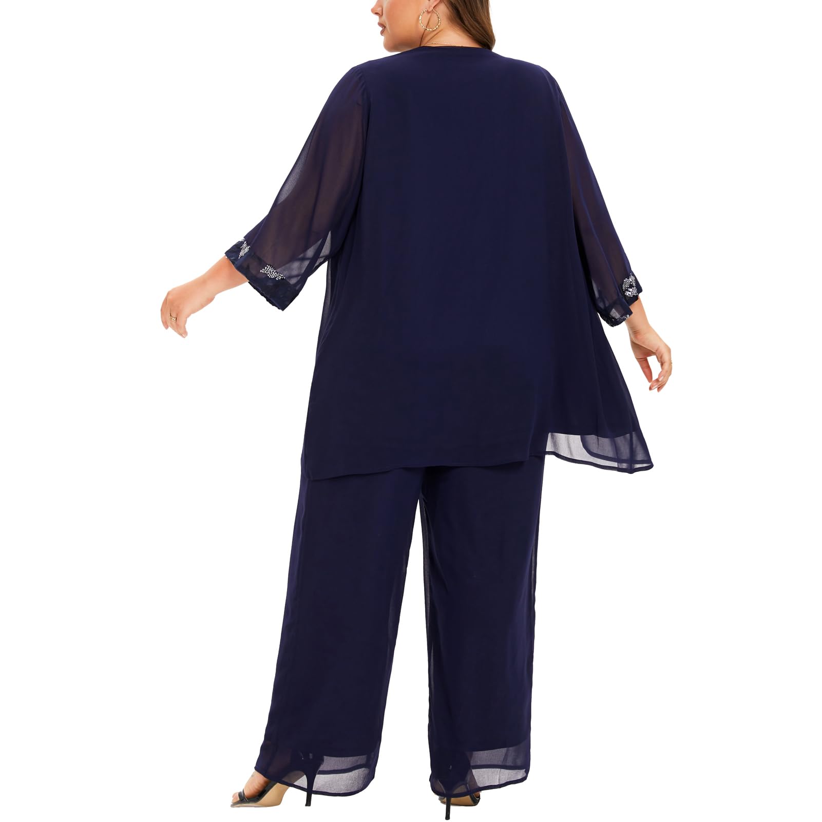 Plus Size Women's 3-Piece Chiffon Wedding Pant Suit Set - Elegant Mother of The Bride/Groom Outfit for Evening Parties, Receptions & Formal Events