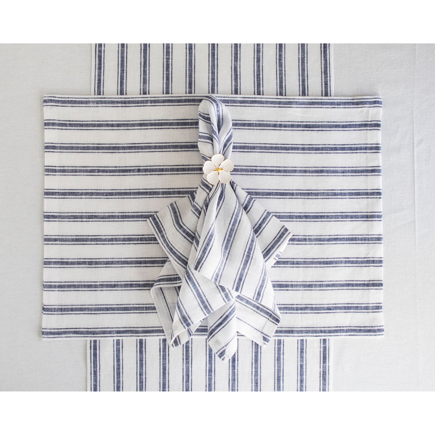 Stylish Capri Ticking Stripe Placemats - Set of 4 Cotton Table Mats for Dining & Kitchen Decor - Perfect for Farmhouse, Coastal, or Modern Home Settings