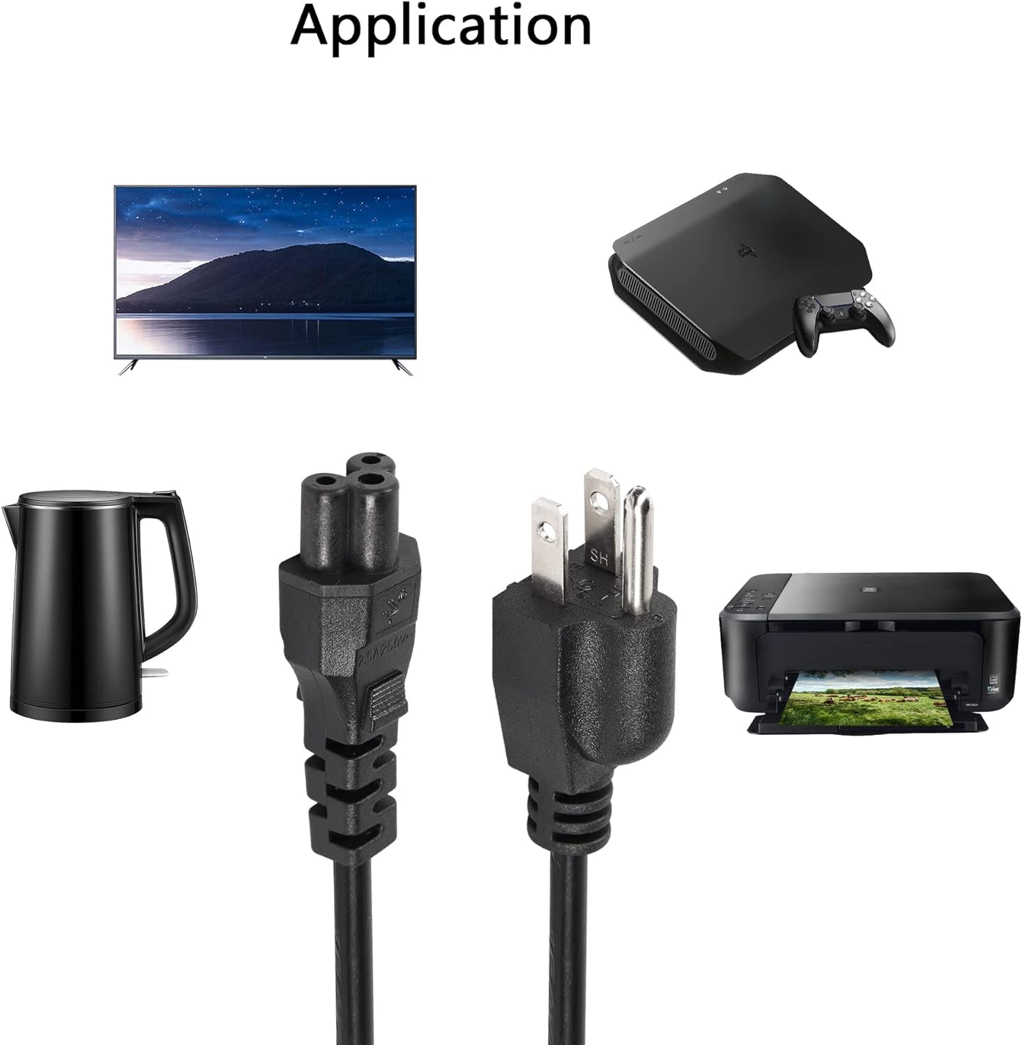 4FT 3-Prong Universal Power Cord Replacement - AC Power Cable for Computers, Laptops, TVs, Monitors (LG, Samsung, Acer, Asus, HP, Dell) - Perfect for Home Office, Gaming Setup & Entertainment Systems
