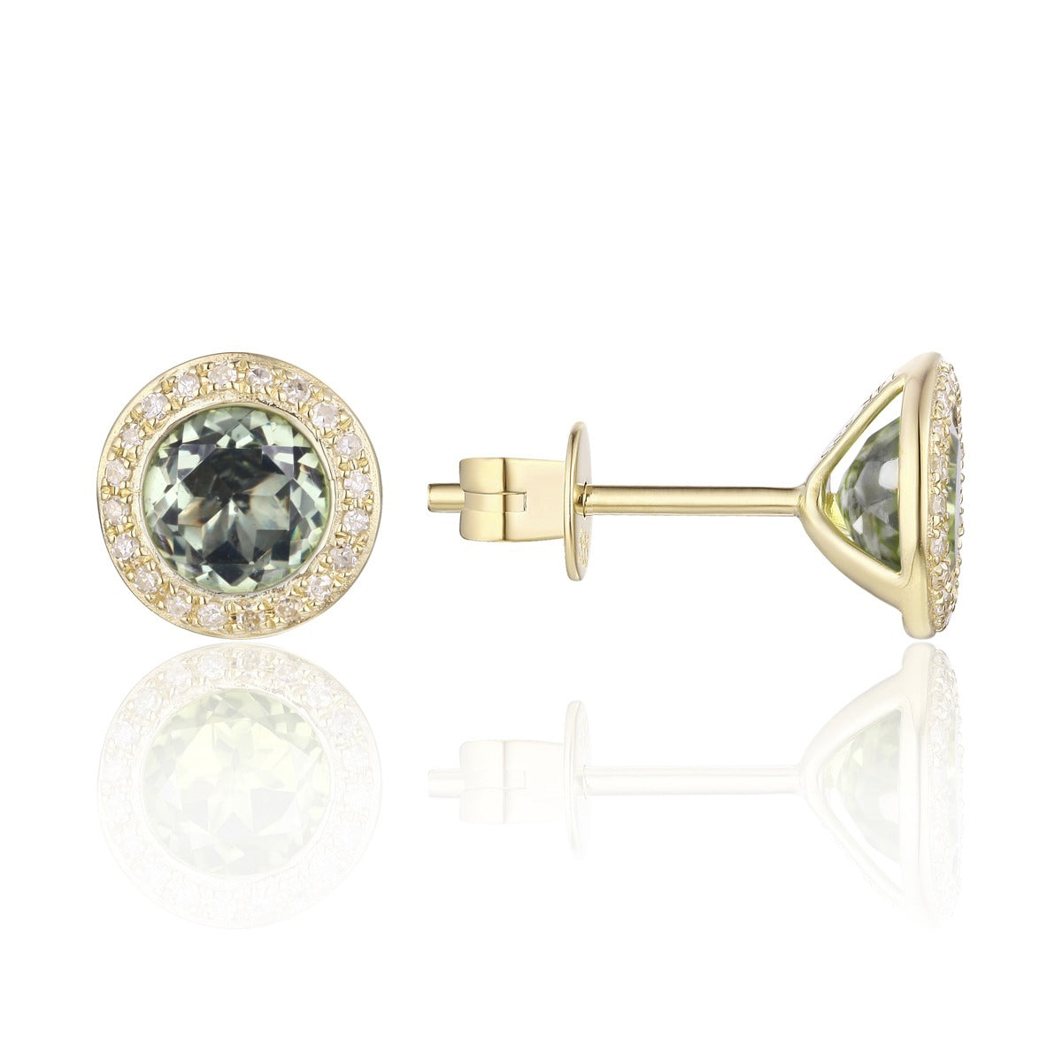 14K Yellow Gold Green Amethyst & Diamond Halo Martini Stud Earrings for Women - Perfect for Parties, Weddings & Special Occasions