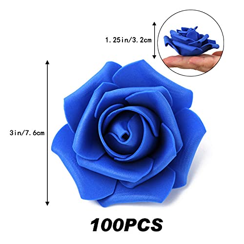 100pcs Royal Blue Artificial Rose Flower Heads - Bulk Foam Fake Flowers for DIY Wedding Bouquets, Bridal Shower Centerpieces, Rose Wall Decor, Kissing Balls & Table Arrangements - Perfect for Wedding, Home & Party Decorations (Royal Blue)