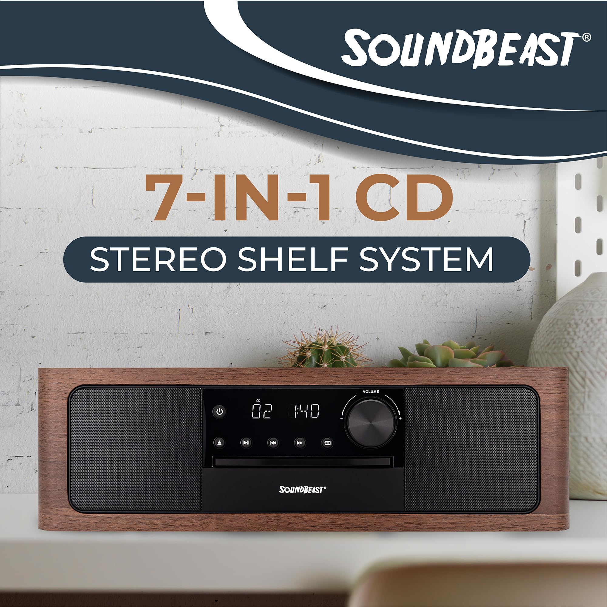 SoundBeast Stereo Shelf System with CD Player, Bluetooth, FM Radio, USB/Aux/Optical Inputs, Alarm Clock & Remote - Perfect for Home Entertainment, Office Music & Bedroom Audio