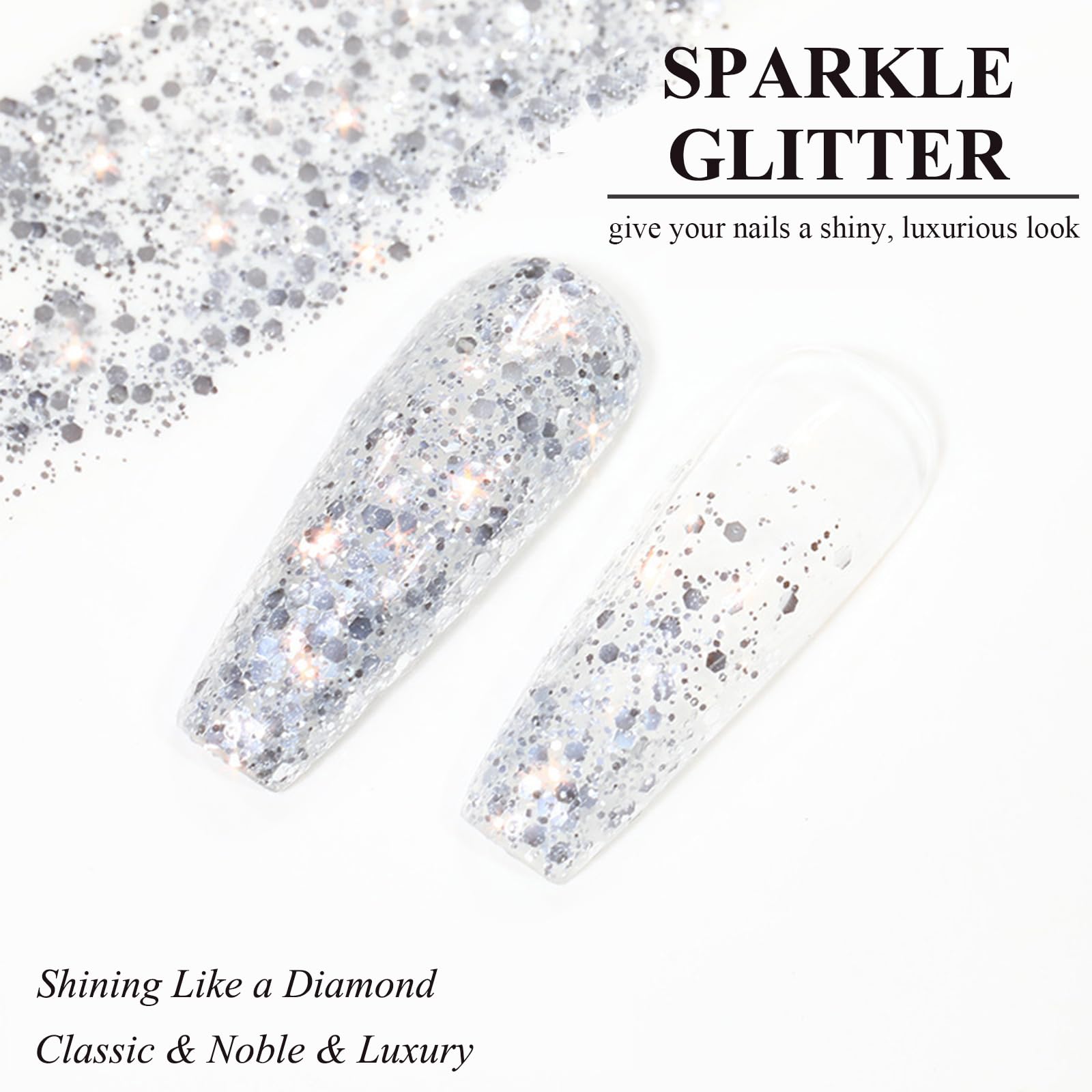 Glitter Nail Polish - Silver Sparkle Nail Polish with Diamond Flash Effect | Quick Dry, Long Lasting & Air Dry Formula | Perfect for Women's Manicure, DIY Nail Art & Special Occasions