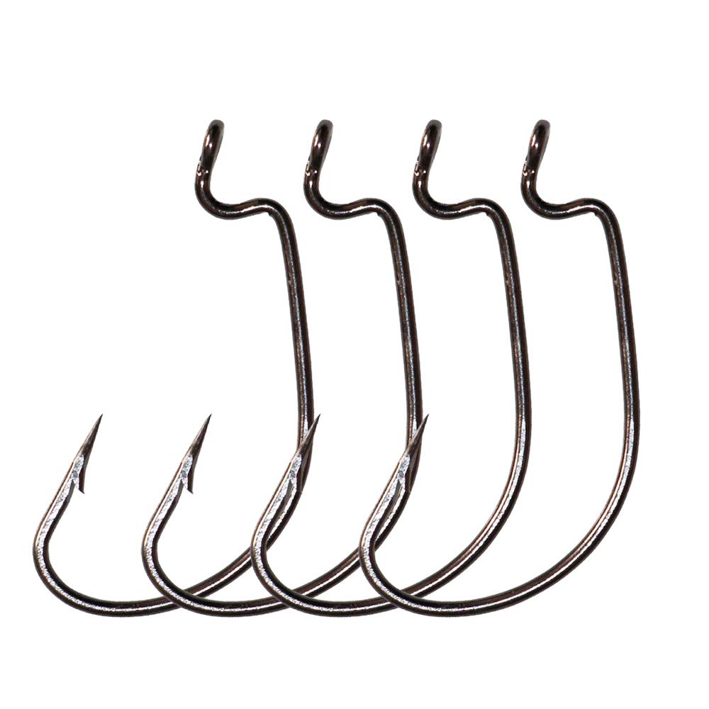 30-Pack Offset Worm Fishing Hooks - Black & Red Sharp Hooks for Bass, Trout, and Freshwater Fishing - Ideal for Texas Rig, Carolina Rig, and Drop Shot Techniques
