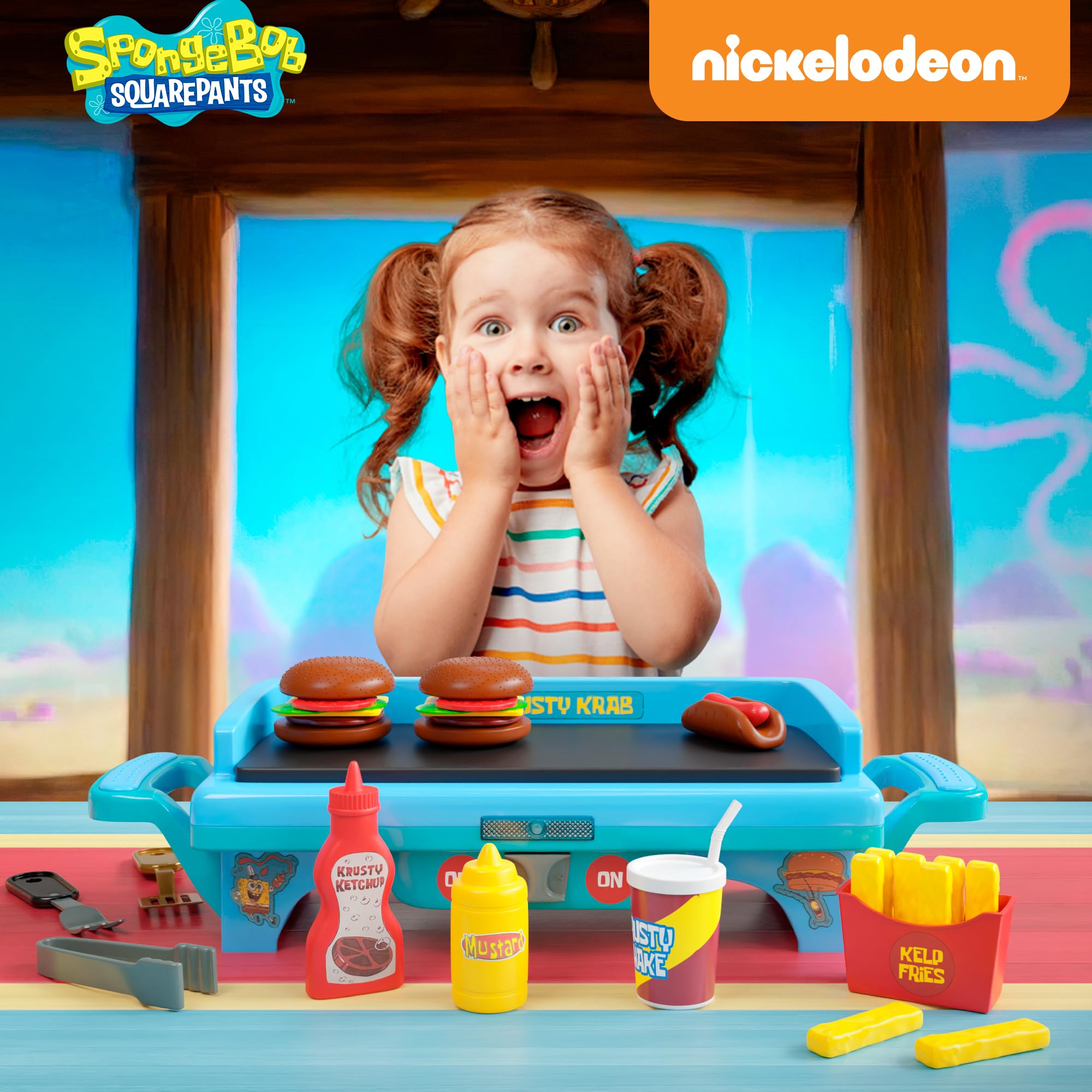 **SpongeBob SquarePants Kids Grill Playset - Pretend Play Kitchen Toy Set with Cooking Accessories for Boys & Girls Ages 6-10 - Perfect for Indoor & Outdoor Role-Playing Games**