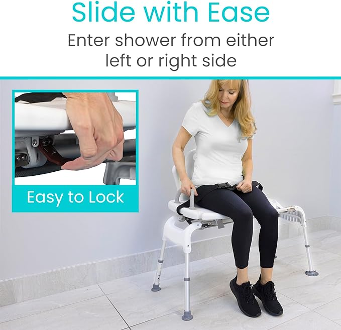 Sliding Shower Chair for Elderly & Disabled - Adjustable Bath Seat with Non-Slip Legs - Ideal for Bathroom Safety & Mobility Assistance