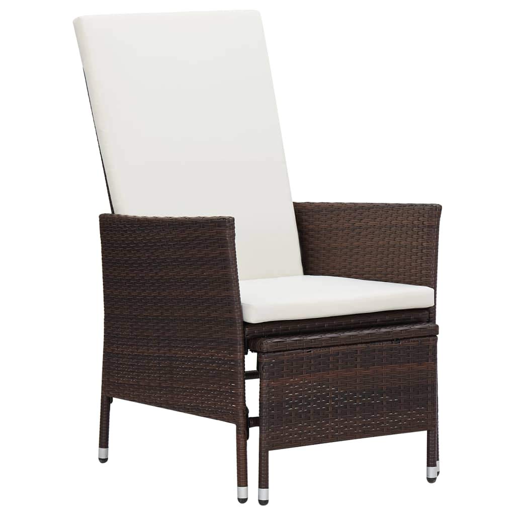 **SKM Brown Poly Rattan Reclining Patio Chair with Cushions - Outdoor Lounge Chair for Garden, Poolside, or Backyard Relaxation**