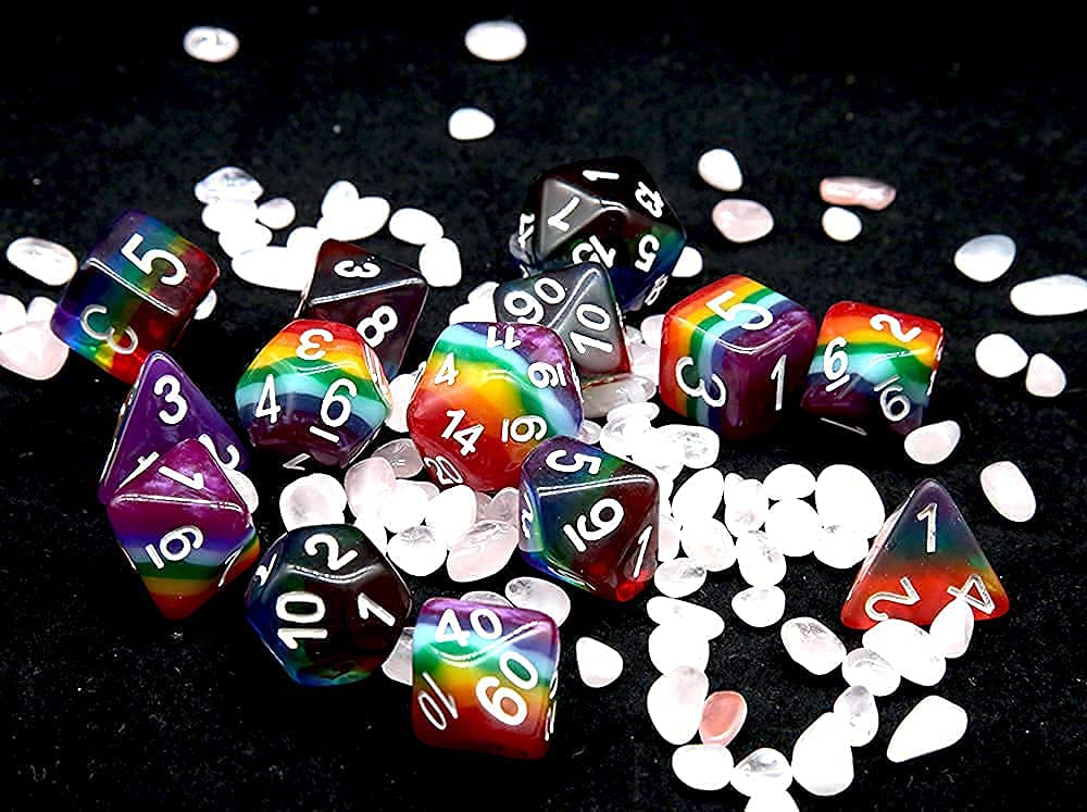 Rainbow Polyhedral DND Dice Set - 2 Sets of 7-Die RPG Dice for Dungeons & Dragons, MTG, Pathfinder (D20, D12, D10, D8, D6, D4) | Perfect for Tabletop Gaming, Roleplaying Adventures & Collectors