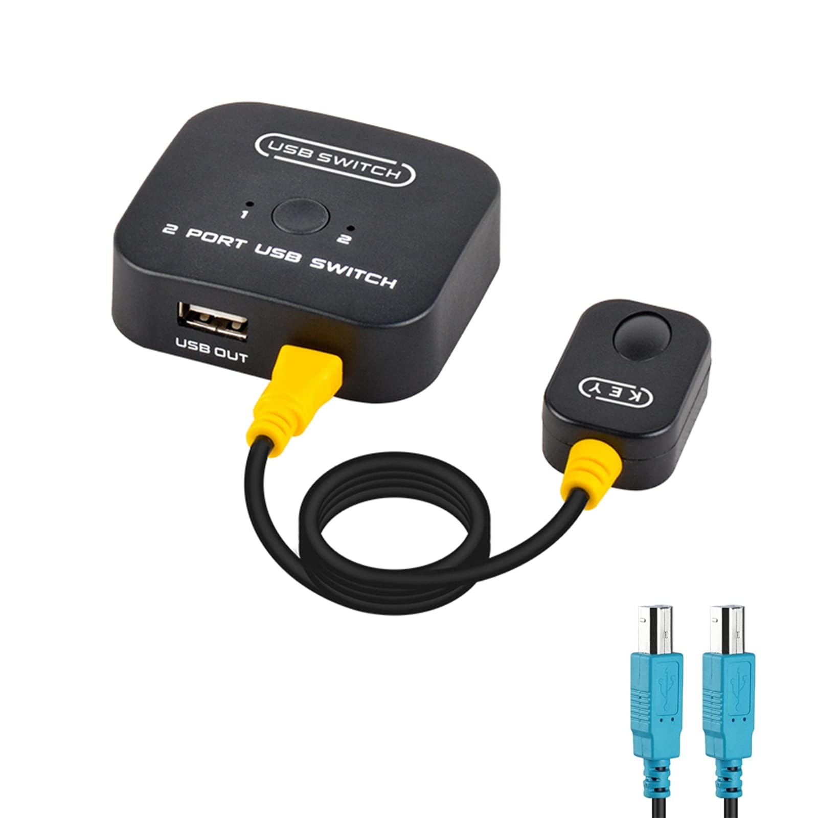 2-Port USB Switch Selector for Keyboard Mouse Printer Scanner | USB 2.0 Sharing Device for 2 Computers | Includes Desktop Controller & 2 USB Cables | Perfect for Home Office & Multi-PC Workstations
