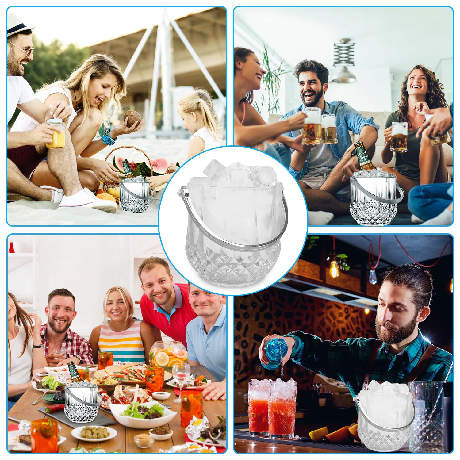 HOMALZ 1.1L Clear Plastic Ice Bucket with Tongs - Keeps Ice Frozen Longer for Beer, Champagne & Wine - Perfect for BBQs, Parties, Bars, Restaurants & Home Use - Ideal for Outdoor Gatherings, Cocktail Nights & Wedding Receptions