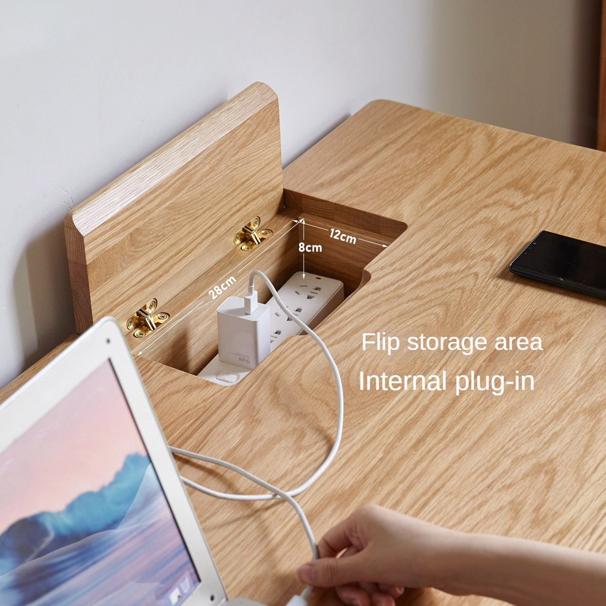 Premium Solid Oak & Ash Wood USB Office Desk - Modern Home & Workspace Furniture for Productivity & Organization | Perfect for Remote Work, Study & Office Setup