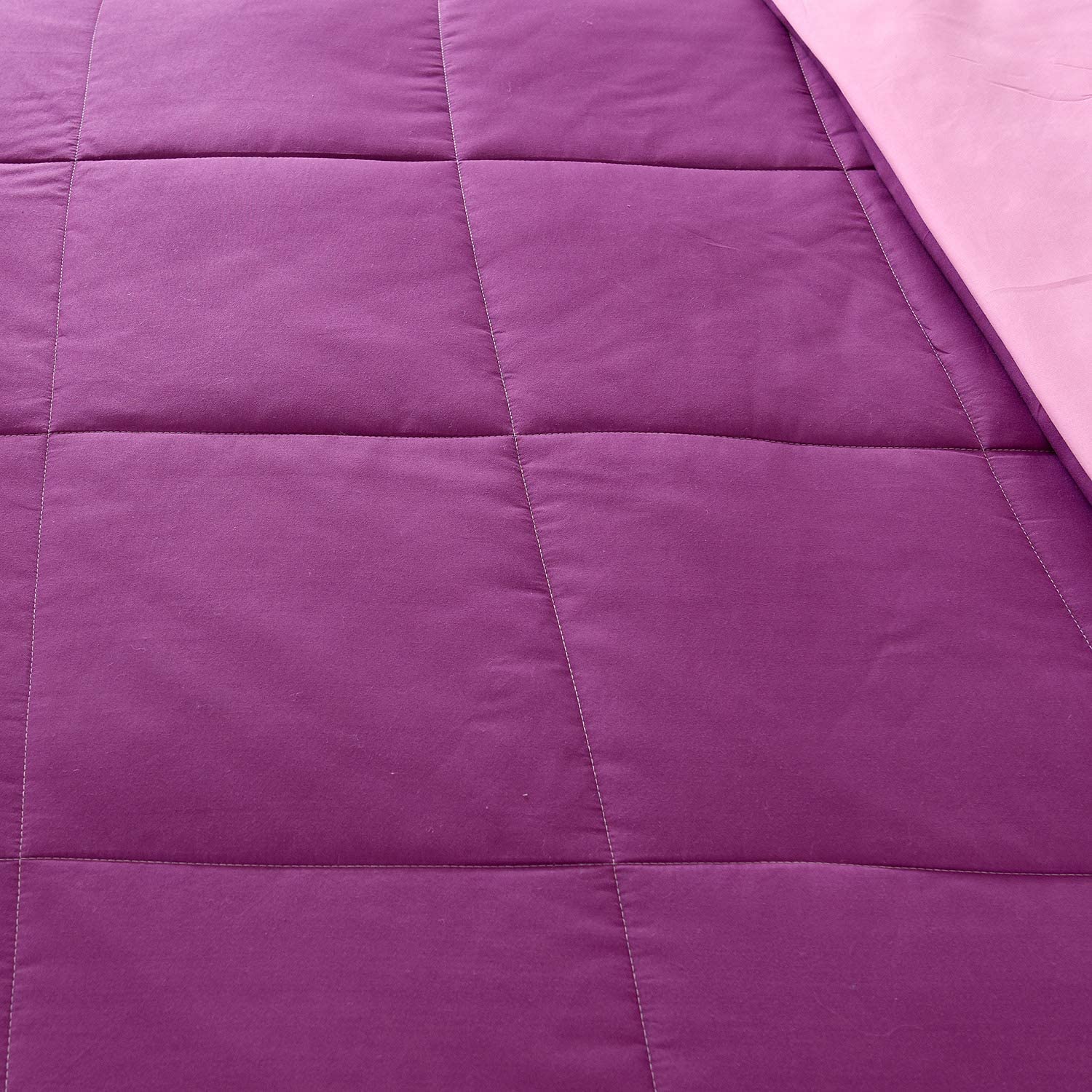 All Season Down Alternative Reversible Comforter - 100% Cotton, 500 GSM Fill, Lightweight Comforter Set (3-Piece Bed in a Bag) - King/Cal-King Size, Purple & Pink - Perfect for Master Bedrooms, Guest Rooms & Cozy Home Decor