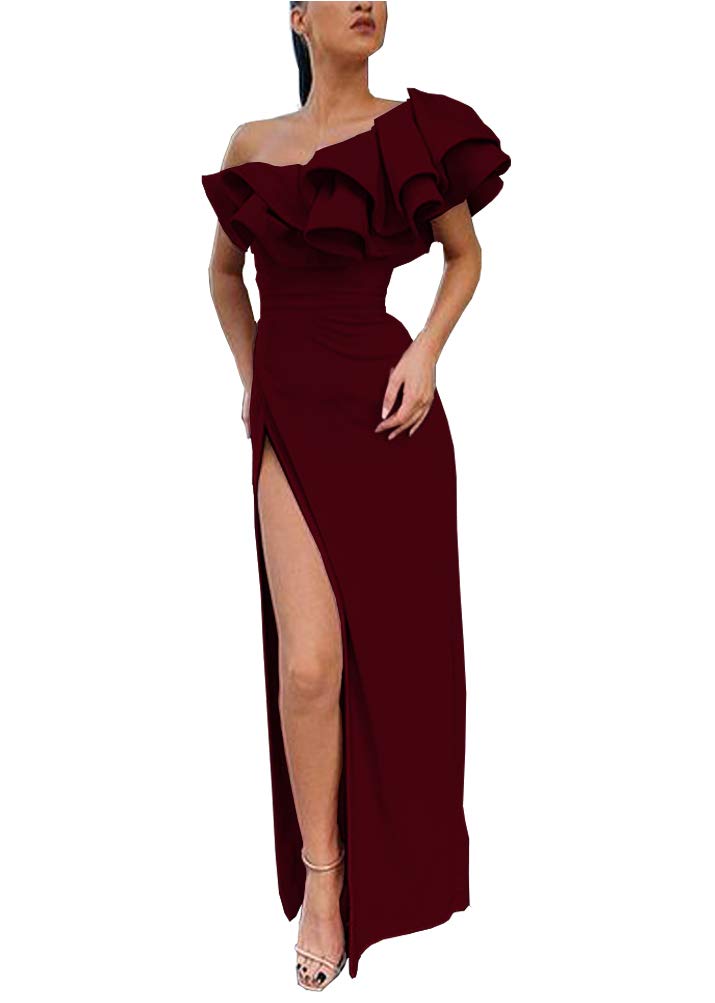 Blawhee Women's Mermaid One Shoulder Ruffles Prom Dresses Evening Gowns - Elegant Formal Gown for Homecoming, Pageant, Wedding Guest & Special Occasions