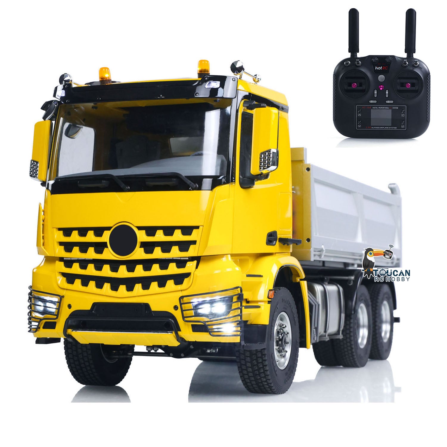 2 Speed Metal 6x6 Chassis 1/14 Scale RC Hydraulic Dump Truck with Light & Sound - HotRC Radio Controlled Tipper Truck for Construction Site Play & Off-Road Adventure (US Stock, No Lock Differential Axle)