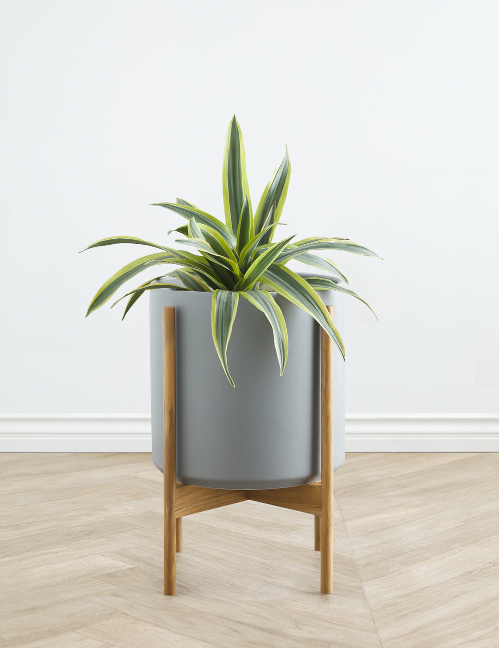 LBE Design Ceramic Planter Pot with Teak Wood Stand - Modern Indoor/Outdoor Flower Pot for Home Decor, Office & Garden Plants