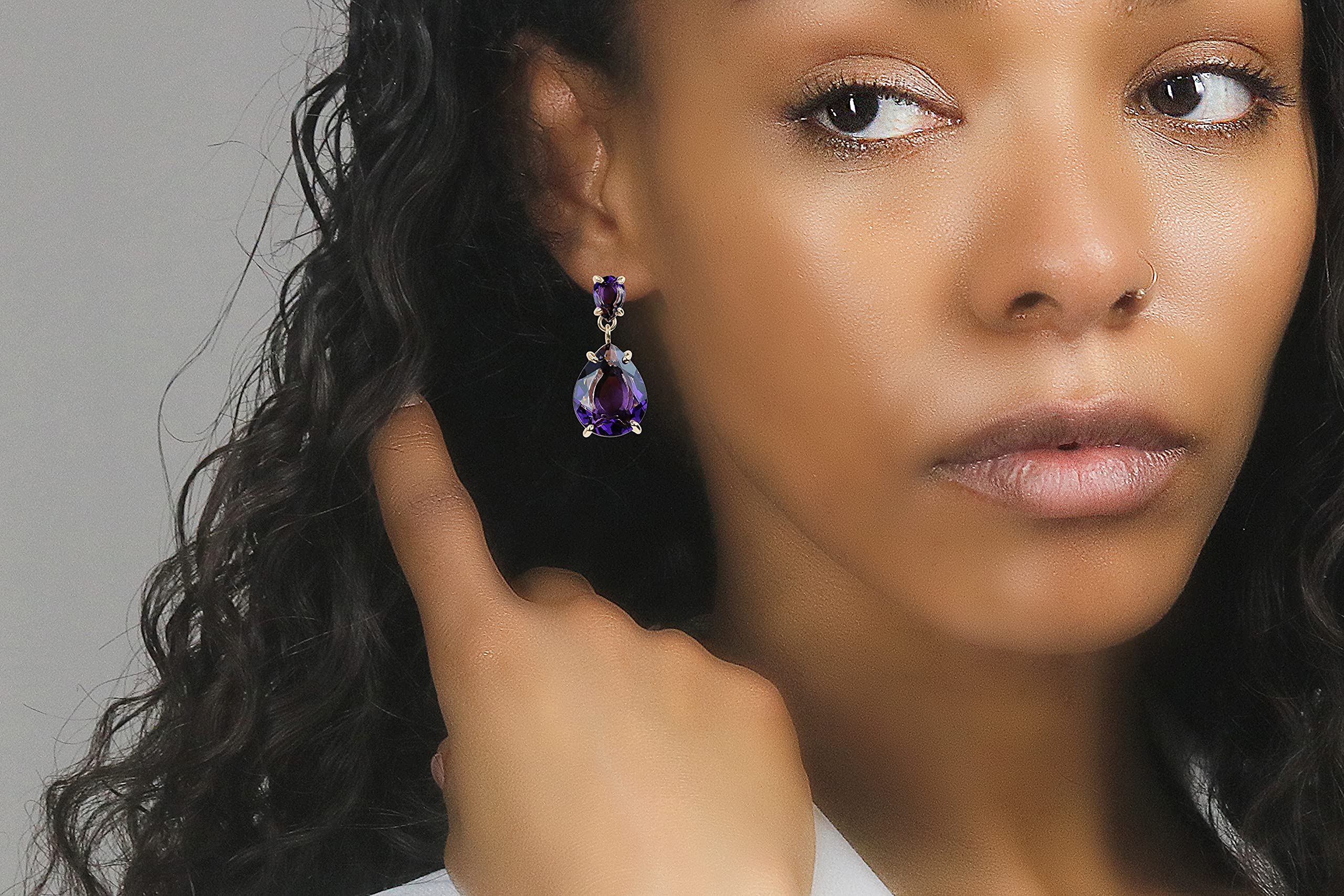 14k Gold Amethyst Dangling Earrings for Women - Handmade Statement Jewelry for Bridal, Evening & Casual Wear - Perfect Gift for Her - Elegant Drop Earrings for Weddings, Parties & Everyday Fashion