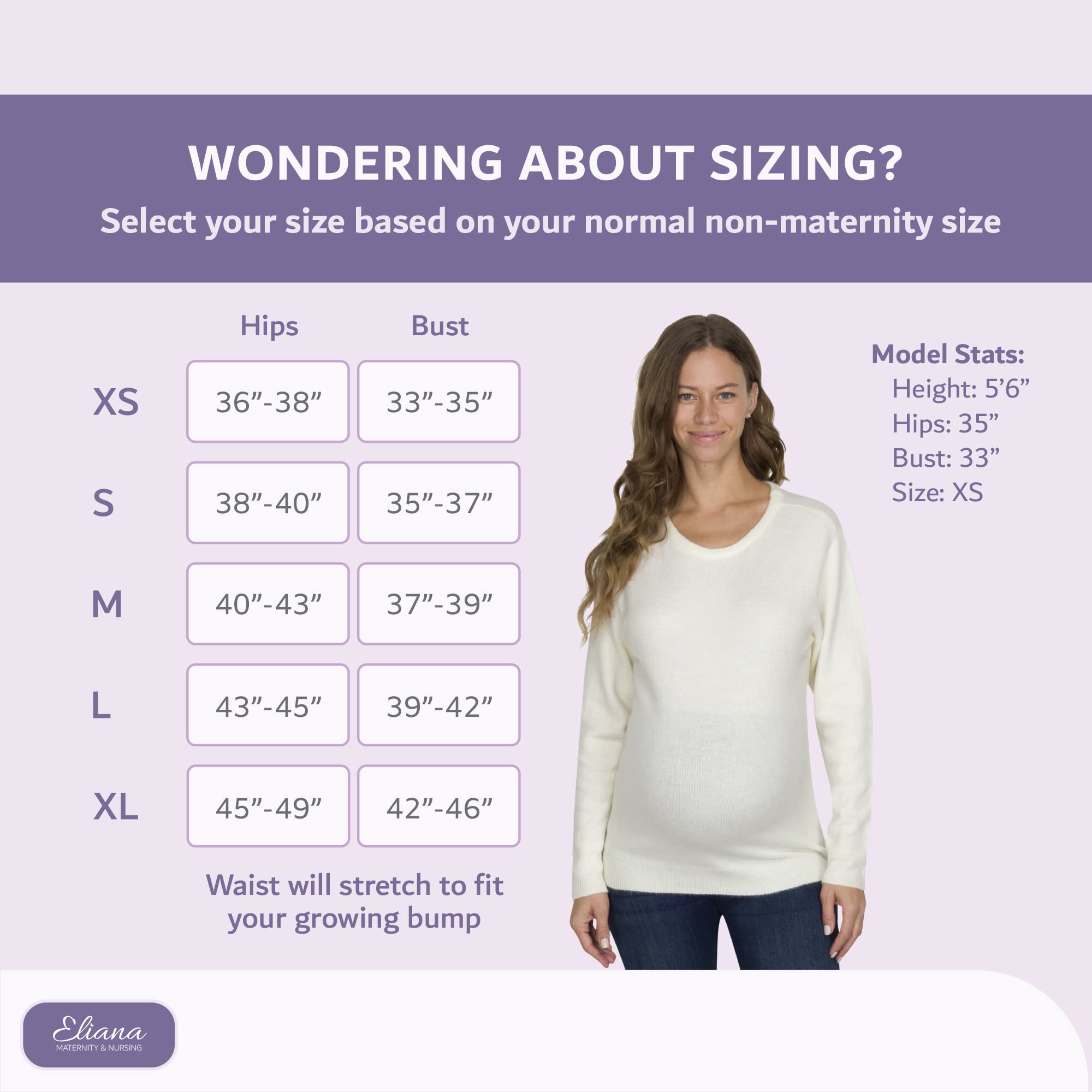 Eliana Stretch Brushed Knit Maternity Sweater - Soft Comfortable Pregnancy Top for Expecting Moms - Perfect for Work, Casual Wear & Baby Showers