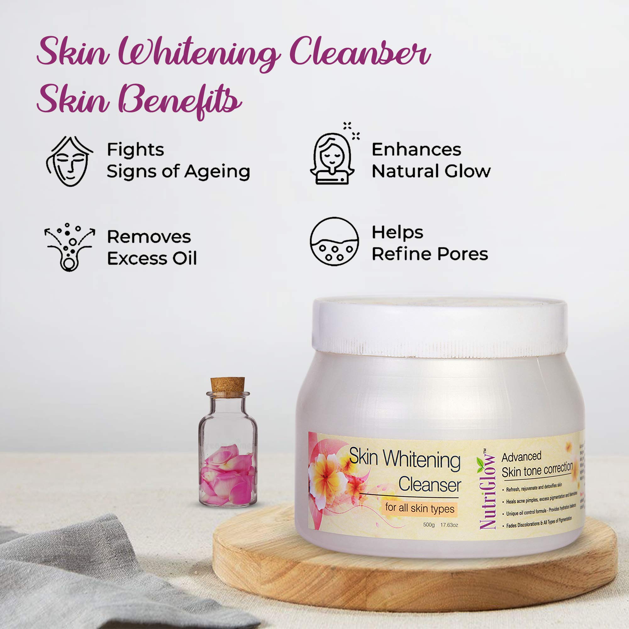 NutriGlow Skin Whitening Facial Cleanser - Anti-Pigmentation, Acne Treatment & Oil Control for Clear, Radiant Skin | 500g | Perfect for Daily Skincare Routine & Post-Acne Care