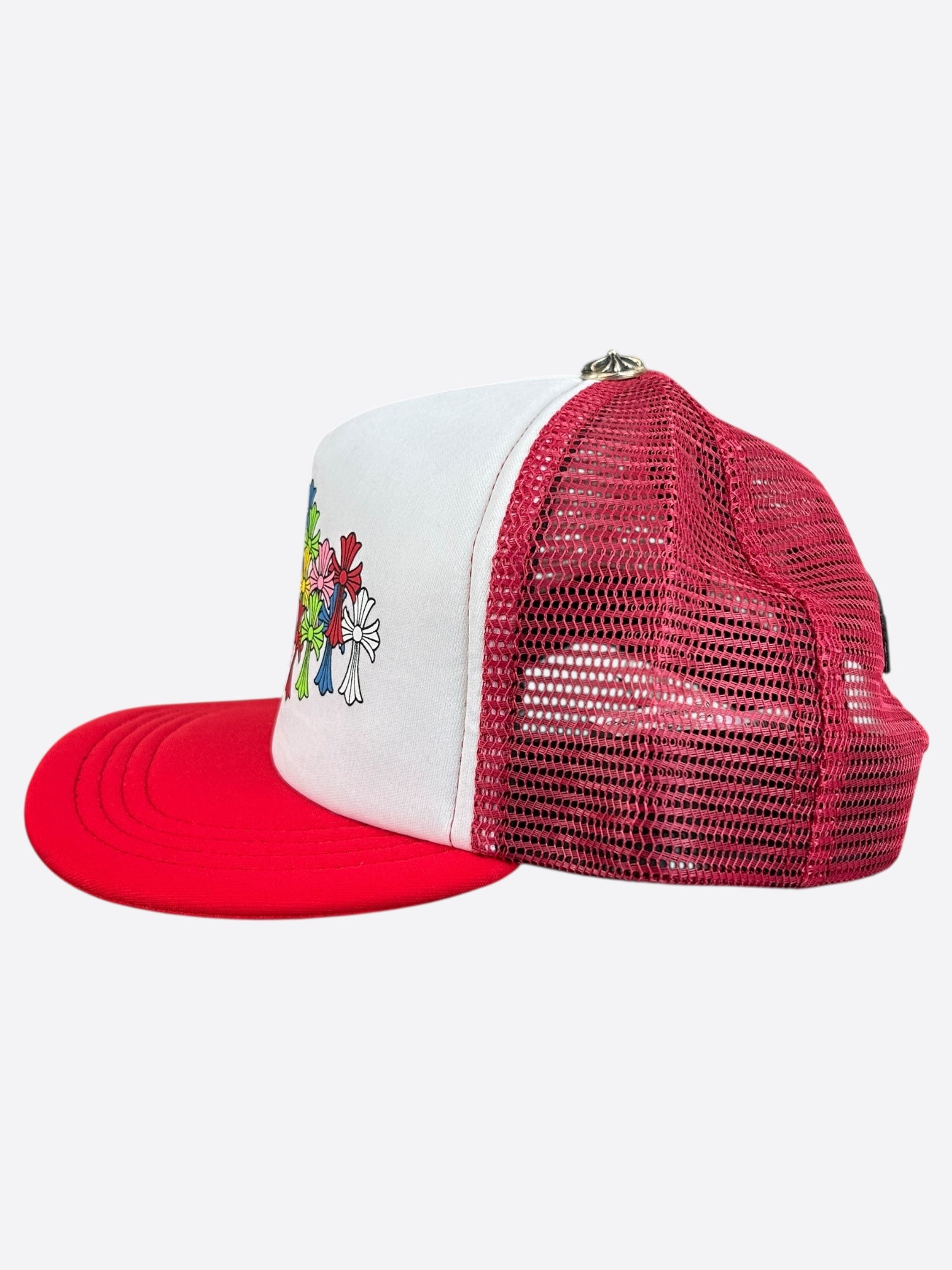 Chrome Hearts Red & White Multicolor Cross Trucker Hat - Stylish Unisex Baseball Cap for Fashion & Streetwear - Perfect for Casual Outfits, Music Festivals, and Everyday Wear