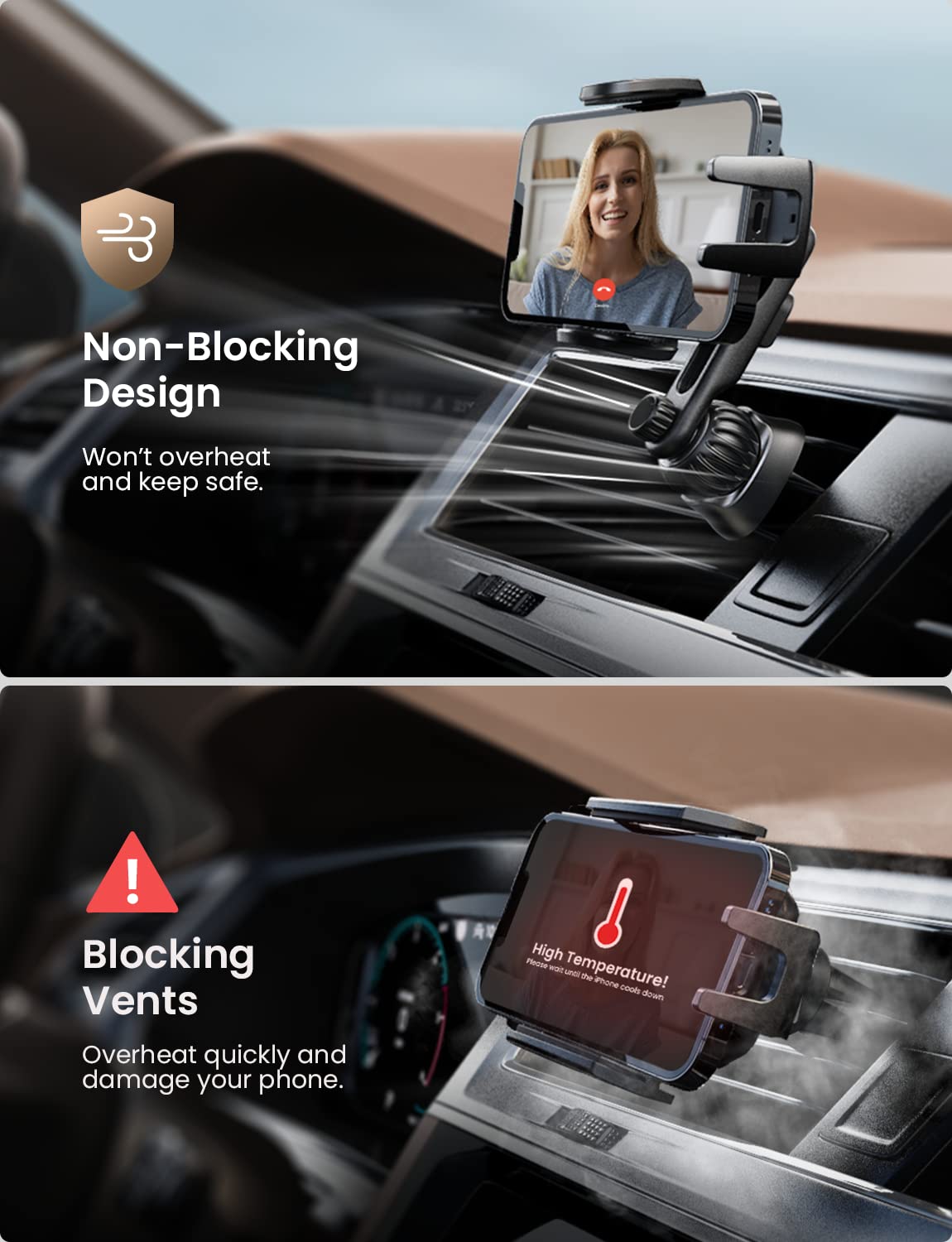 LISEN Universal Car Phone Holder Mount - Vent Clip with Metal Hook, Hands-Free Car Phone Stand for iPhone 16/16e/15 Pro Max/Plus & Samsung S25 [2 Hook Kit] - Perfect for GPS Navigation, Rideshare & Road Trips