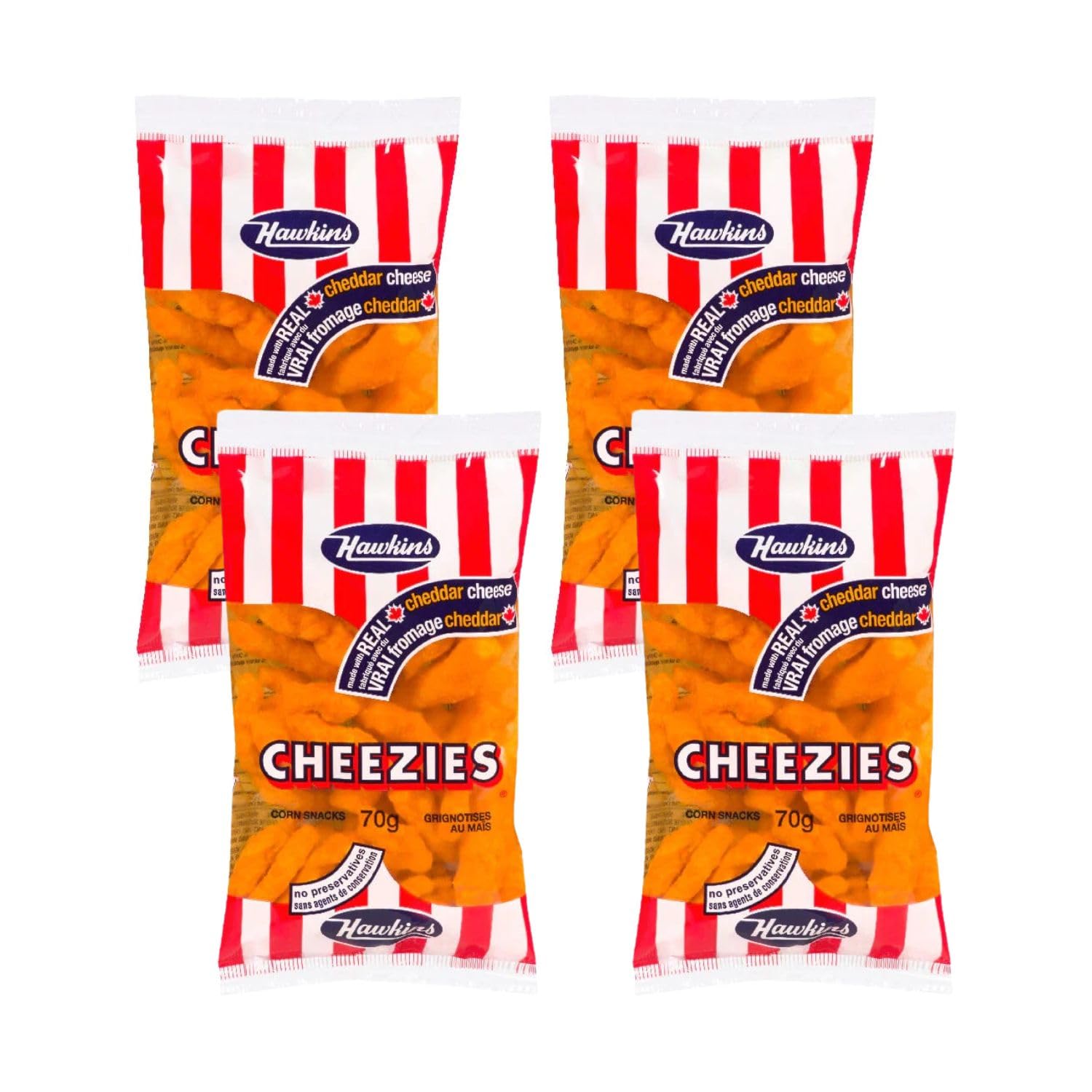 Hawkins Cheezies Corn Snacks - Real Cheddar Cheese Flavor, 70g/2.5oz (4-Pack) | Crunchy Canadian Snack for Parties, Movie Nights & Road Trips