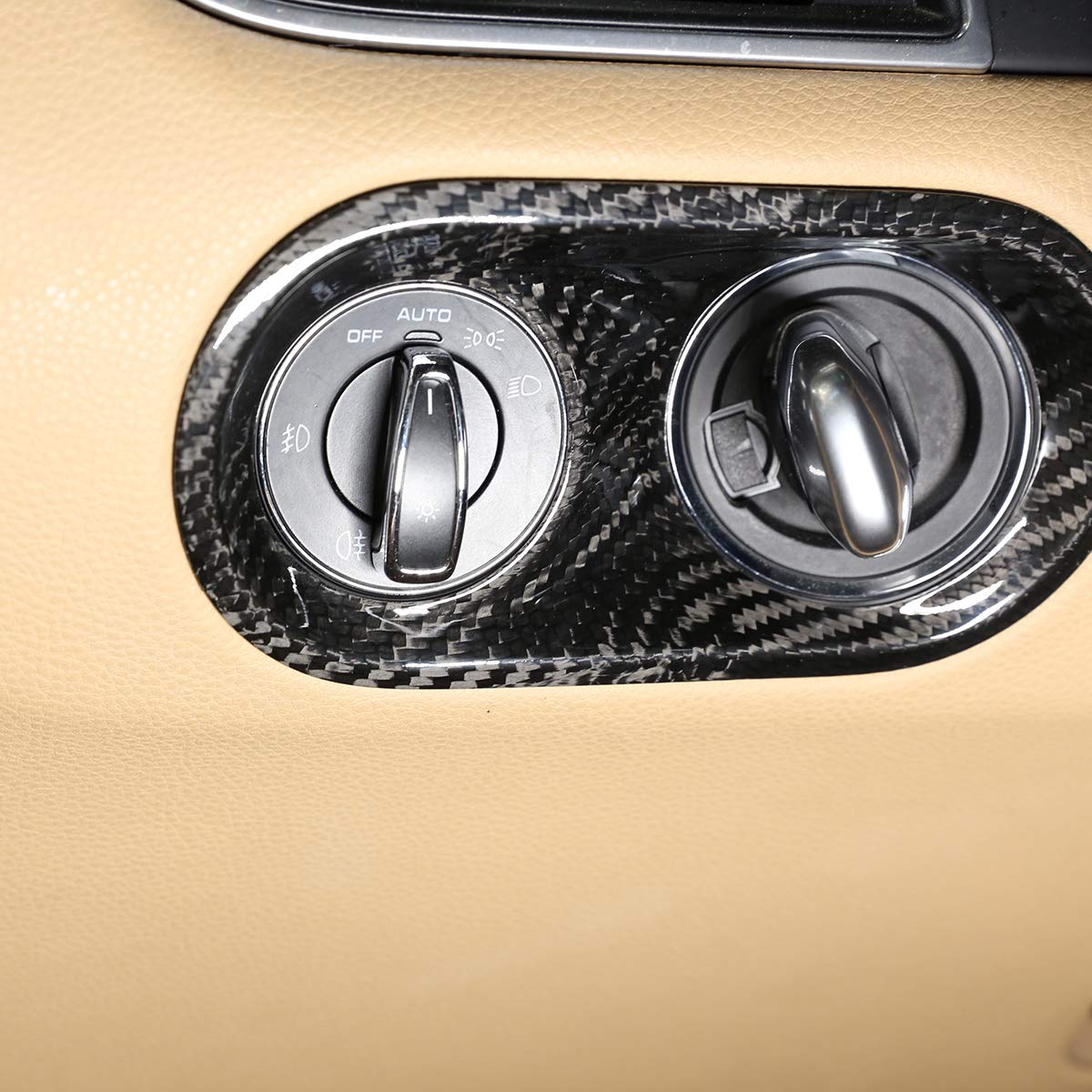 Premium 100% Real Carbon Fiber Car Interior Headlight Switch Button Cover Trim for Porsche Macan 2014-2020 - Durable Auto Accessories for Enhanced Interior Styling & Protection (Perfect for Car Enthusiasts & Luxury Vehicle Upgrades)